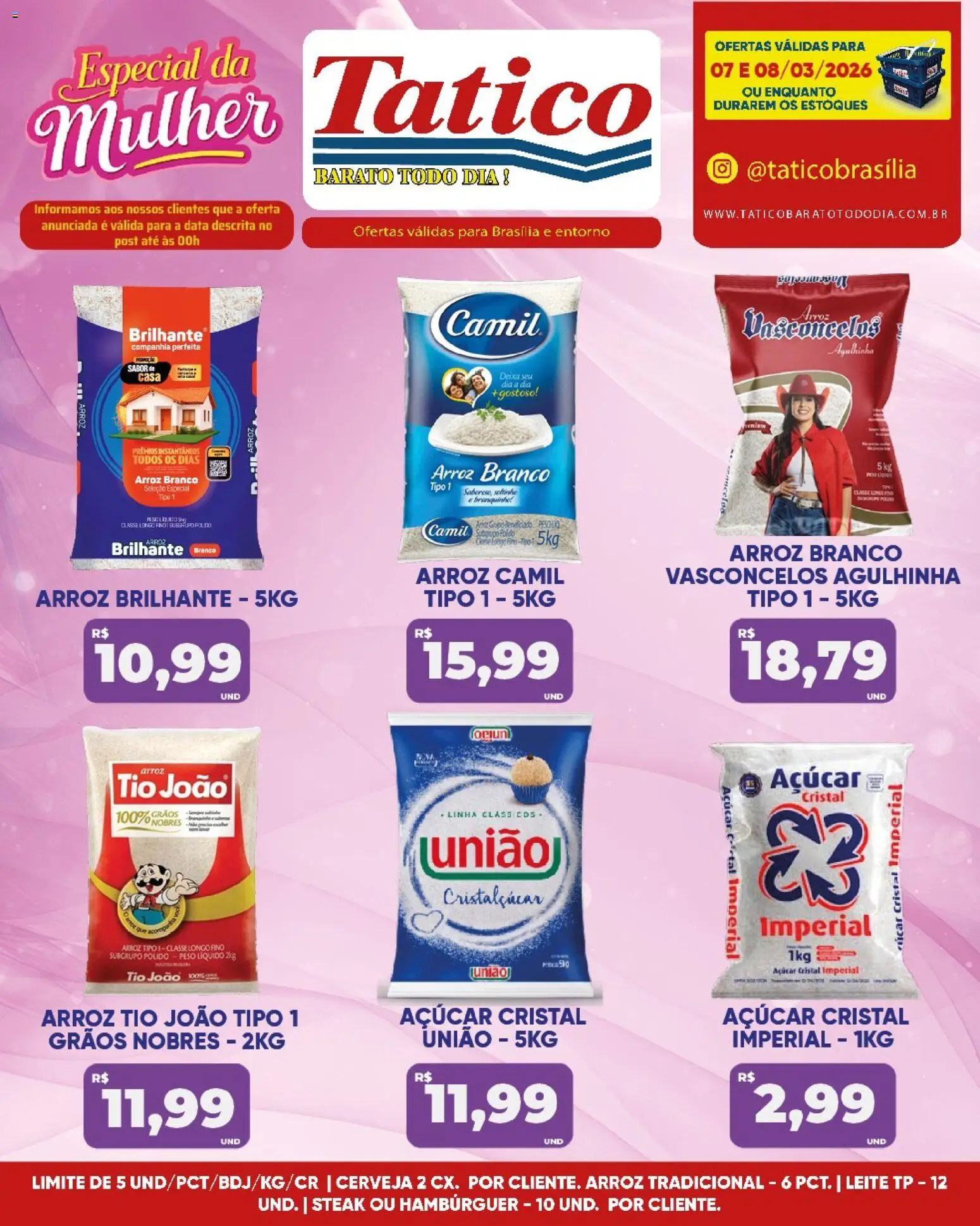 Pré-Visualização do folheto "Tatico ofertas Fim de Semana" da loja Tatico válido a partir de 07/03/2026 - Hambúrguer, Cerveja, Arroz, Leite, Açúcar, Steak, Açúcar cristal