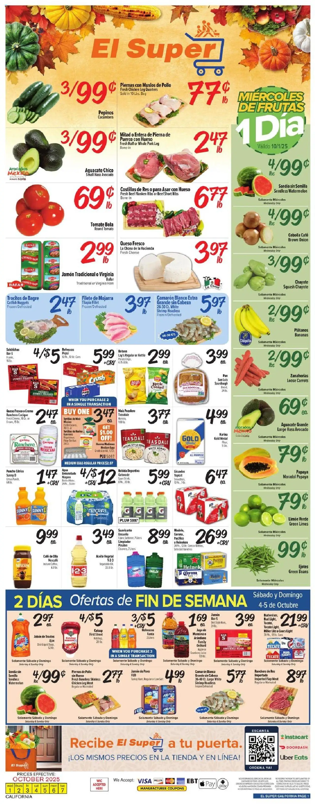 El Super Weekly Ad - CA from 10/01/2025 - Flyer - Page number 1 - Cheese, Beans, Carrots, Tortillas, Flour, Kettle, Medium eggs, Chicken
