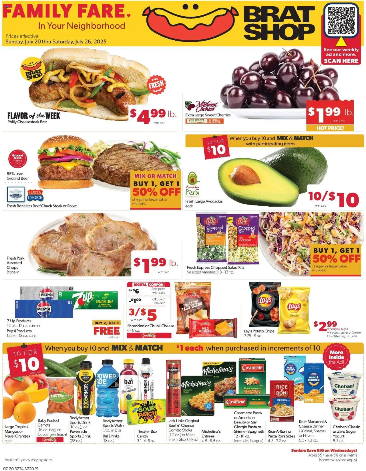 Family Fare Weekly Ad - IA from 07/20/2025 - Flyer - Page number 1 - Box, Candy, Cucumbers, Water, Lemon, Spaghetti, Pepsi, Carrots