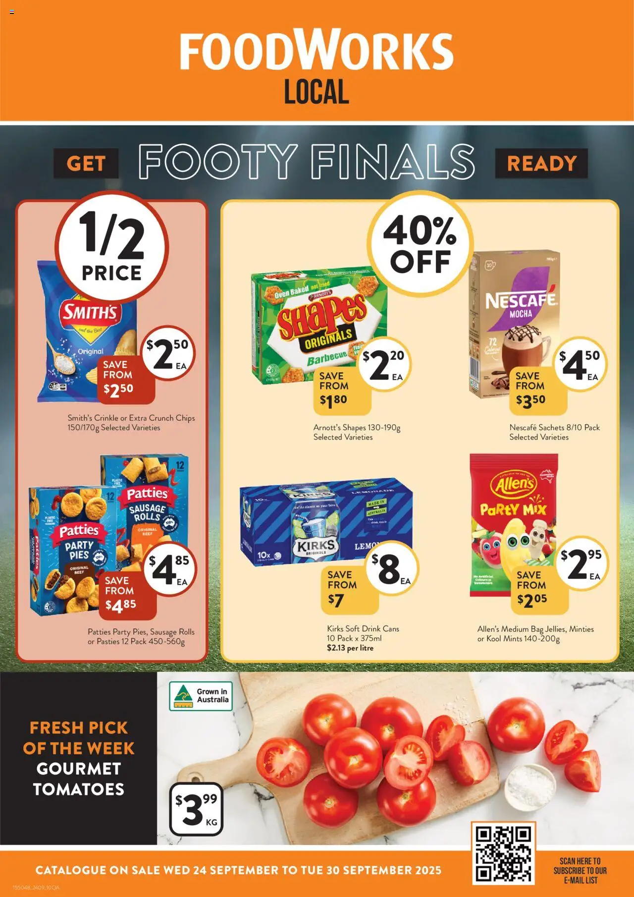 Foodworks catalogue valid from 24/09/2025 - page 1 - Sweeteners, Beef, Chips, Sachets, Pies, Nescafe, Bag, Oven
