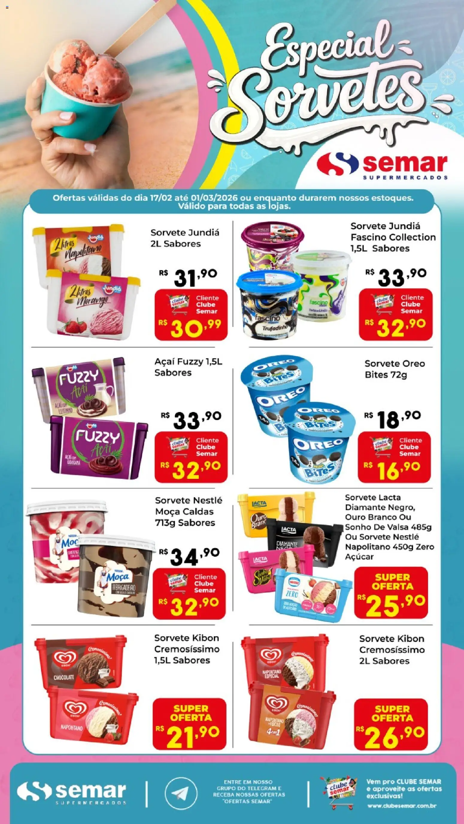 Pré-Visualização do folheto "Ofertas Sorvetes " da loja Semar Supermercado válido a partir de 17/02/2026