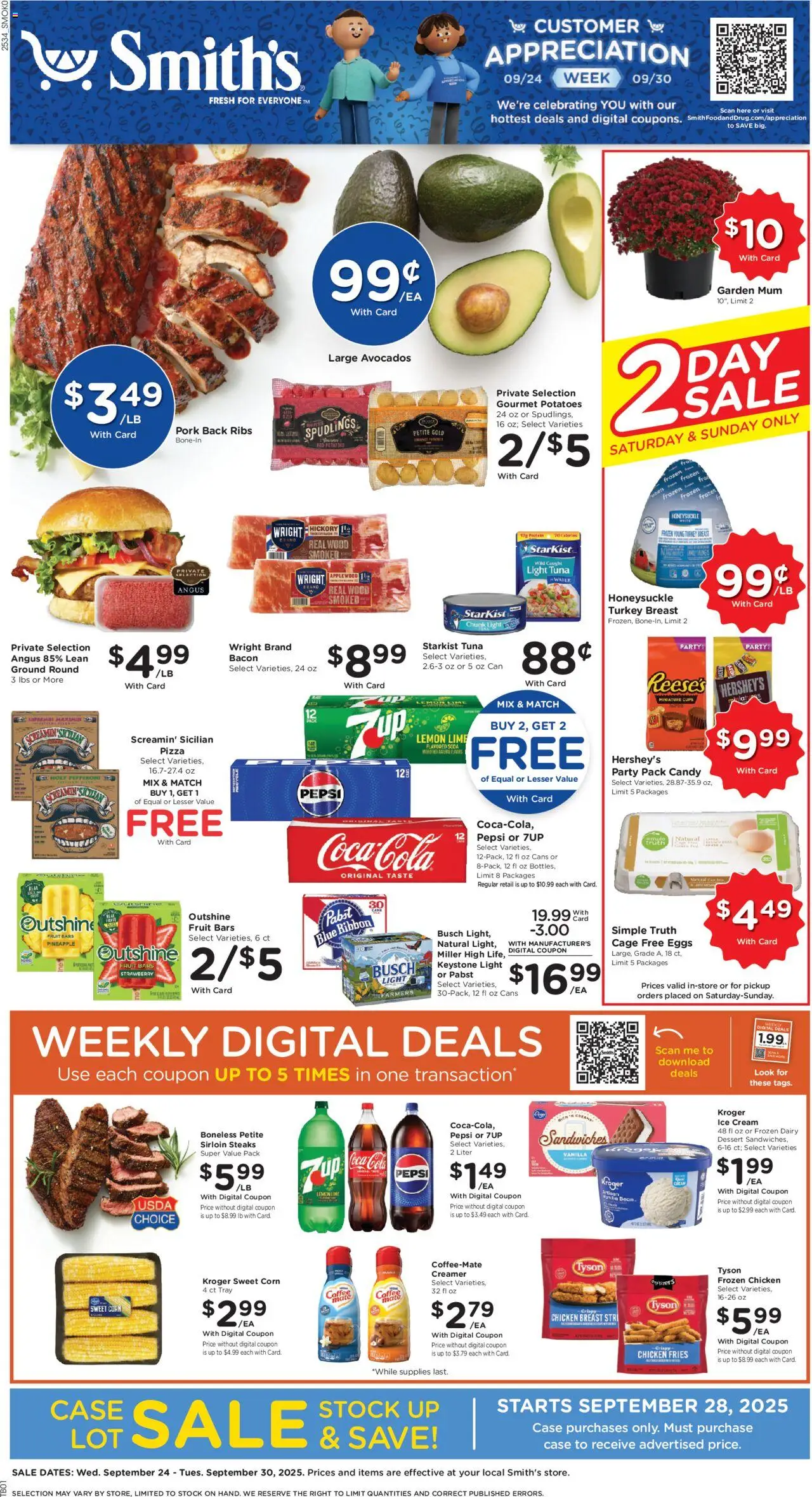 Smith's Weekly Ad - WY from 09/24/2025 - Flyer - Page number 1 - Pizza, Ice cream, Ice, Eggs, Corn, Tuna, Lime, Vanilla