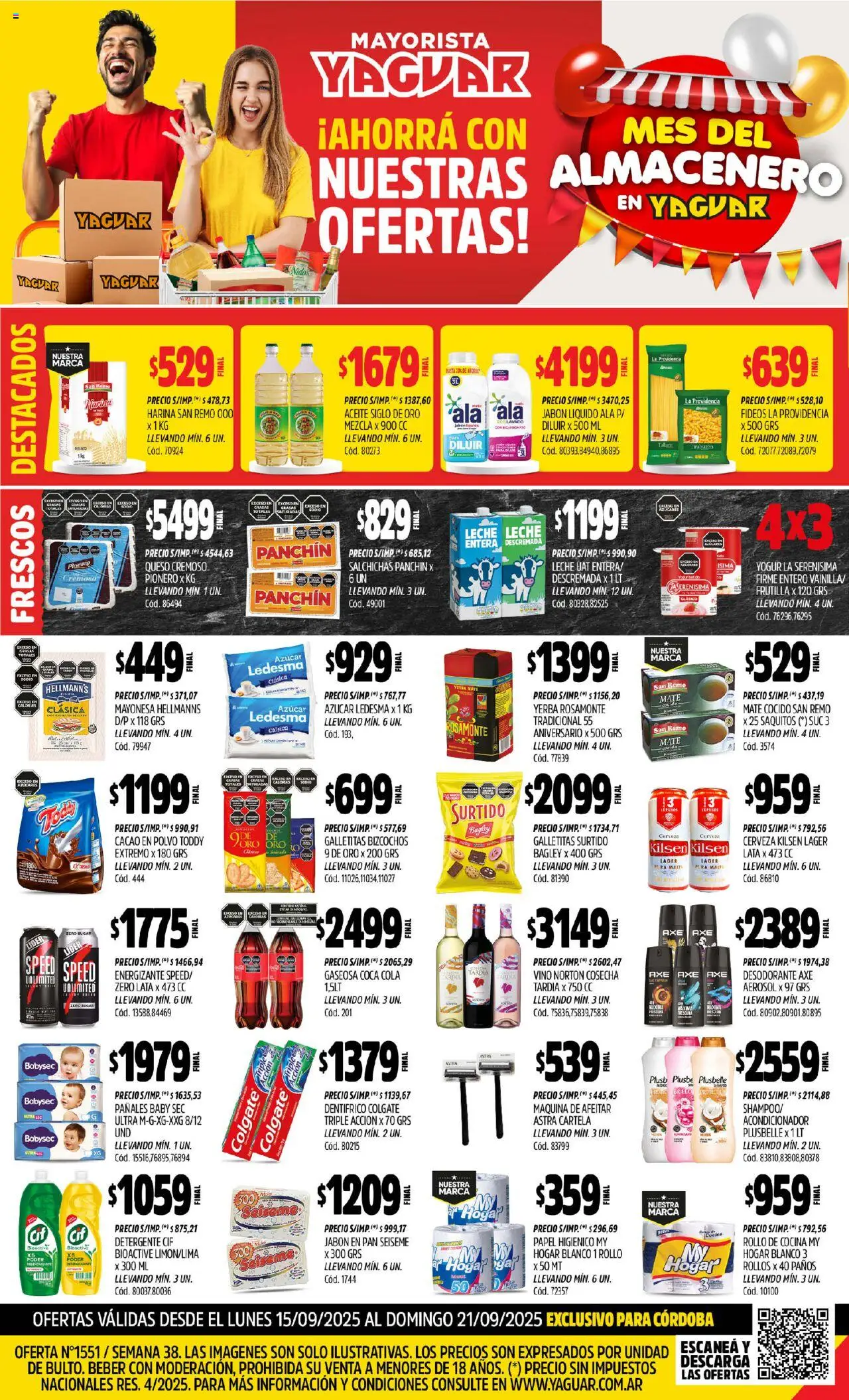 Yaguar Córdoba del 15/09/2025 Online - Mate, Queso, Aceite, Fideos, Yogur, Bizcochos, Salchichas, Acondicionador