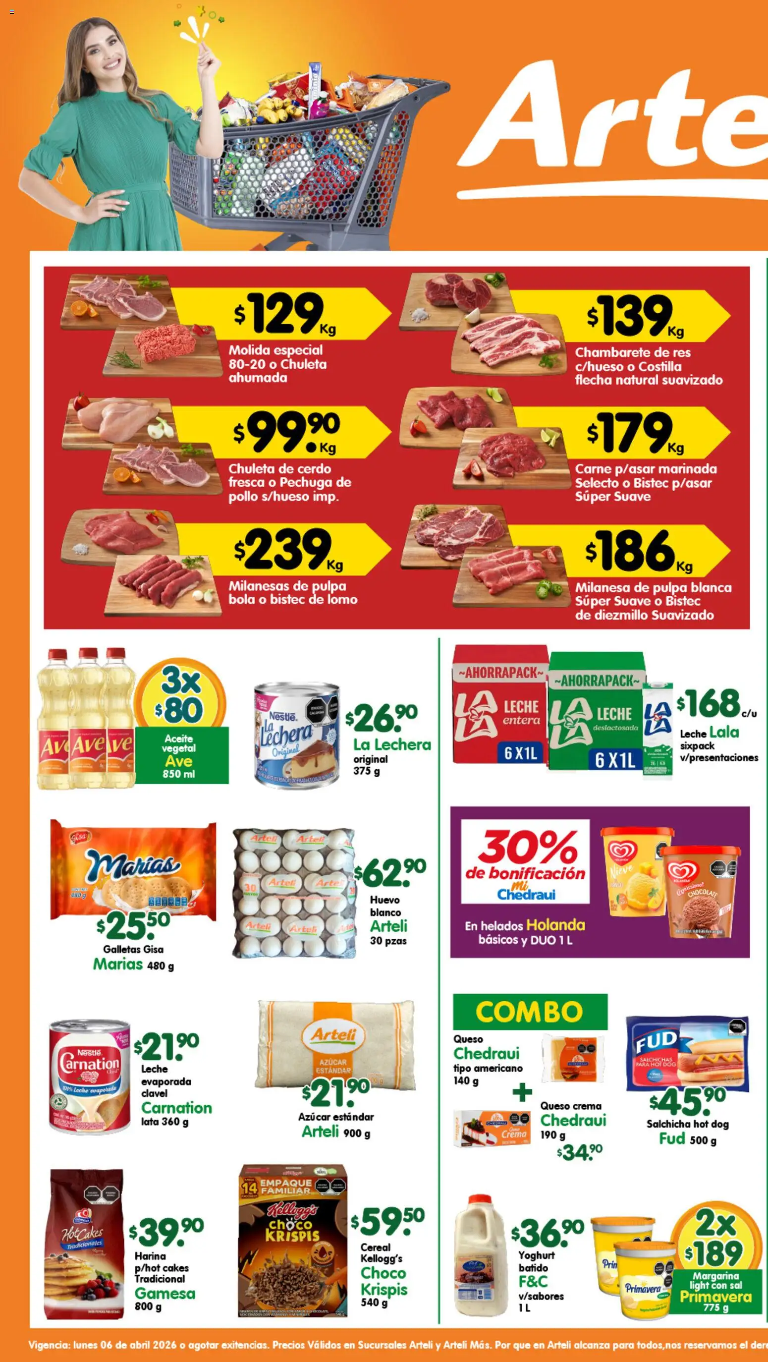 Vista previa las ofertas de la tienda Arteli - Arteli folleto Tuxpan desde el 06/04/2026 - Leche, Queso crema, Huevo, Carne, Sal, Milanesa, Chuleta, Chambarete de res