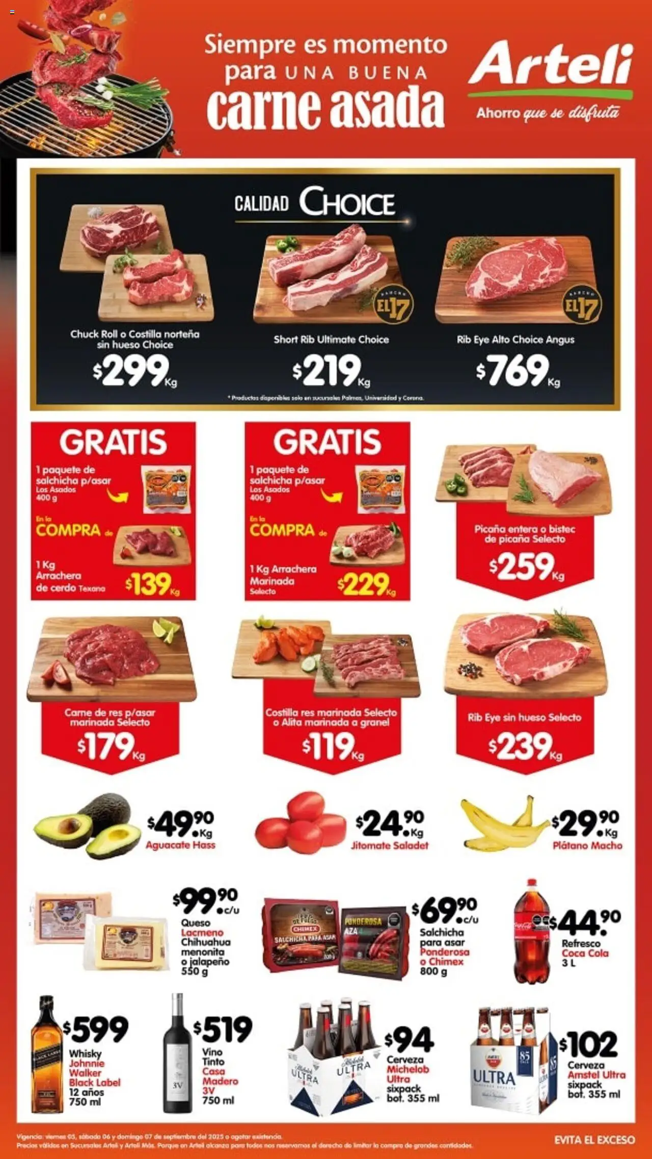 Folleto Arteli Carnes & Cortes Arteli y sus promociones válidas desde el 05/09/2025 - Número de página 1 - Cerveza, Plátano, Queso, Carne, Cerdo, Bistec, Salchicha, Carne de res