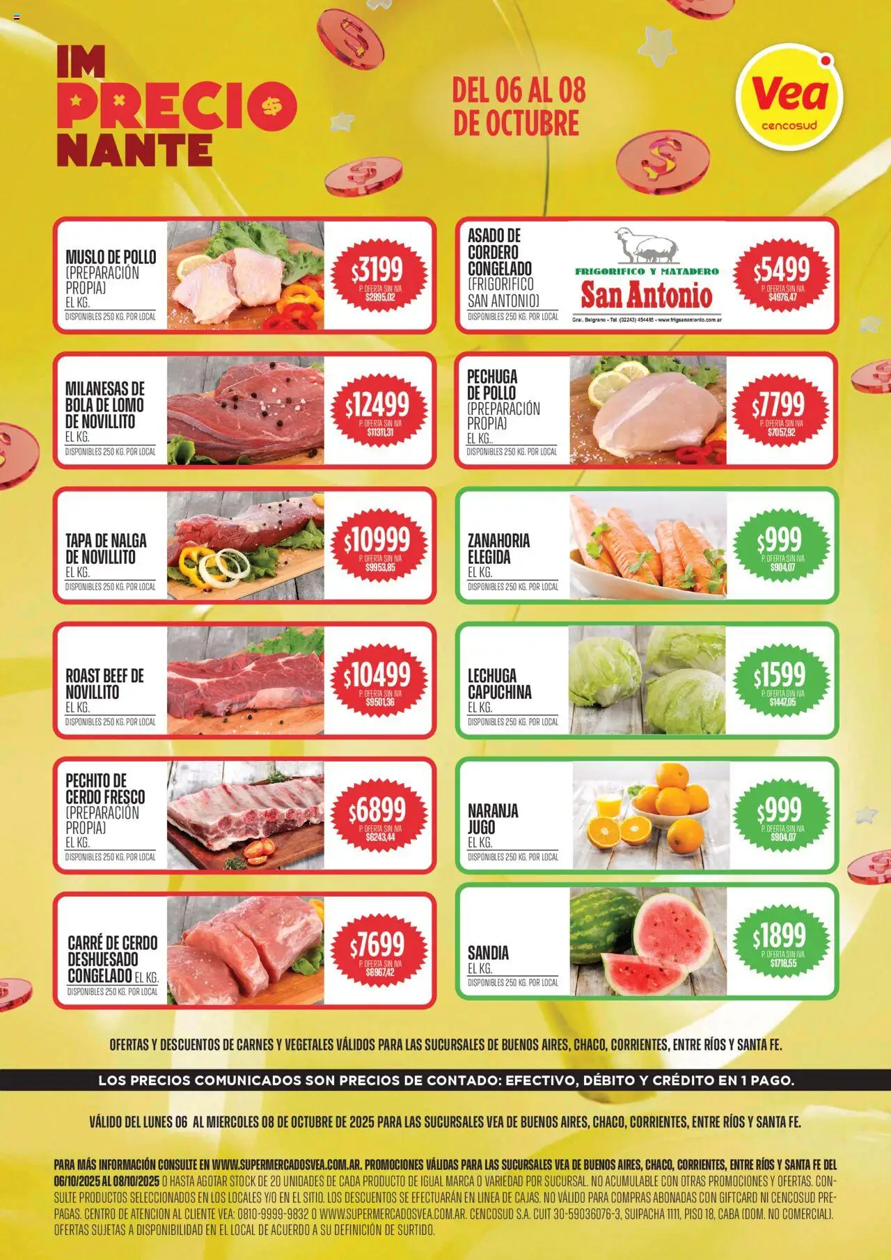 Vea Ofertas del 06/10/2025 >> Catálogo - Pollo, Cordero, Lomo, Sandía, Cerdo, Zanahoria, Lechuga, Jugo