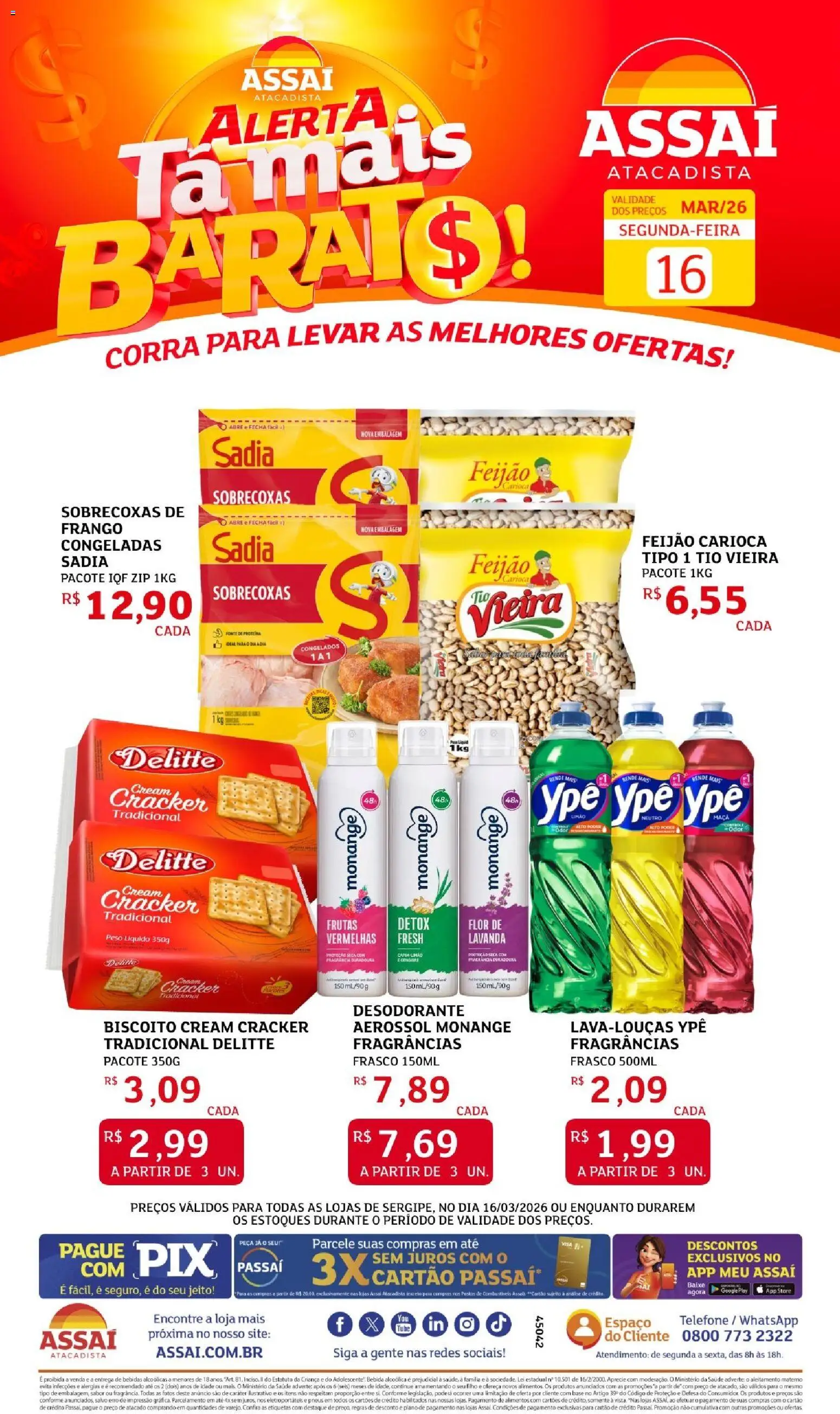 Pré-Visualização do folheto "Assaí Atacadista ofertas - SE" da loja Assaí Atacadista válido a partir de 16/03/2026 - Desodorante, Pneus, Base, Biscoito, Frango, Proteína, Alimentos, Fragrância