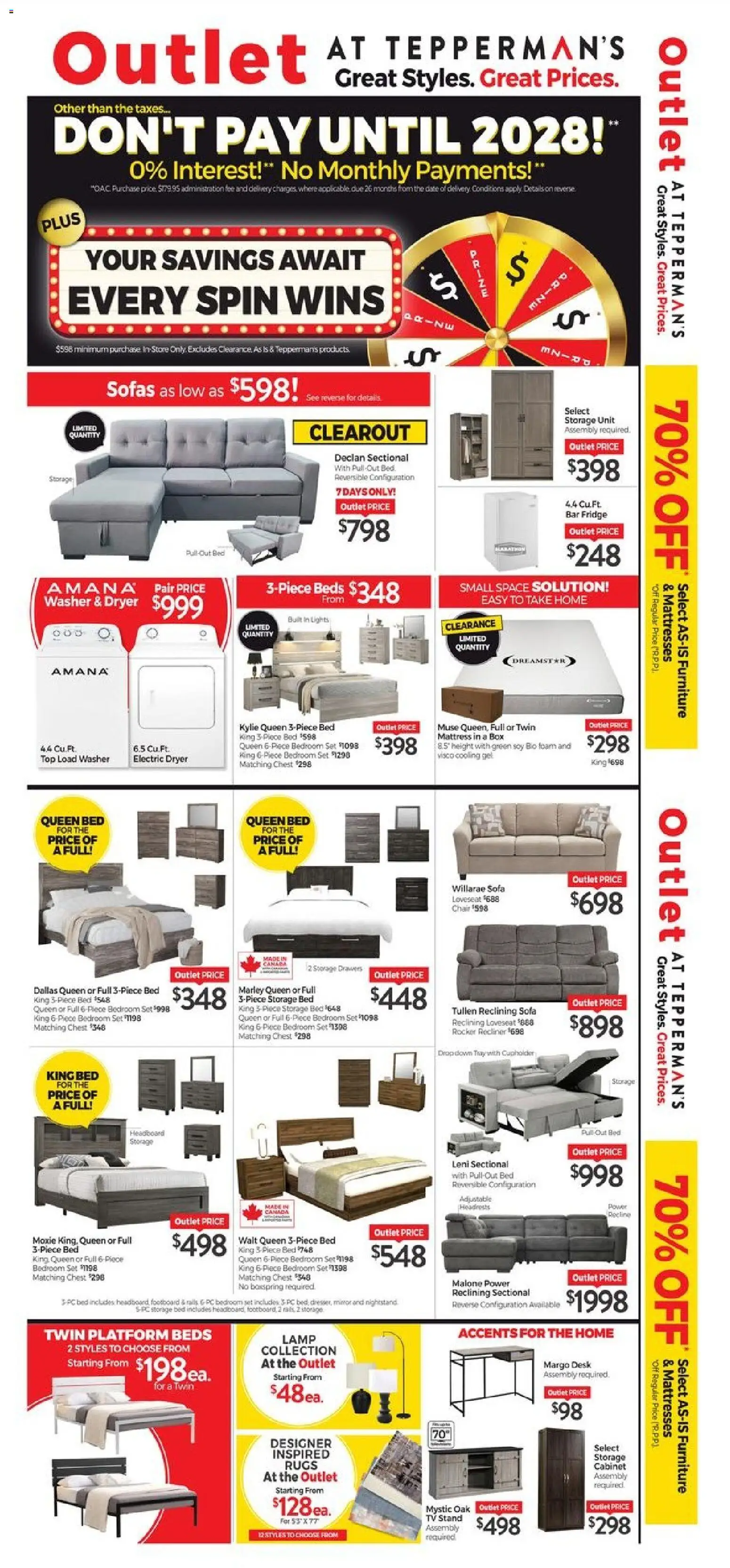 Preview of leaflet Outlet from shop Tepperman's is valid from Oct 30, 2025 - Tv, Sofas, Sofa, Bed, Cabinet, Nightstand, Chair, Lamp