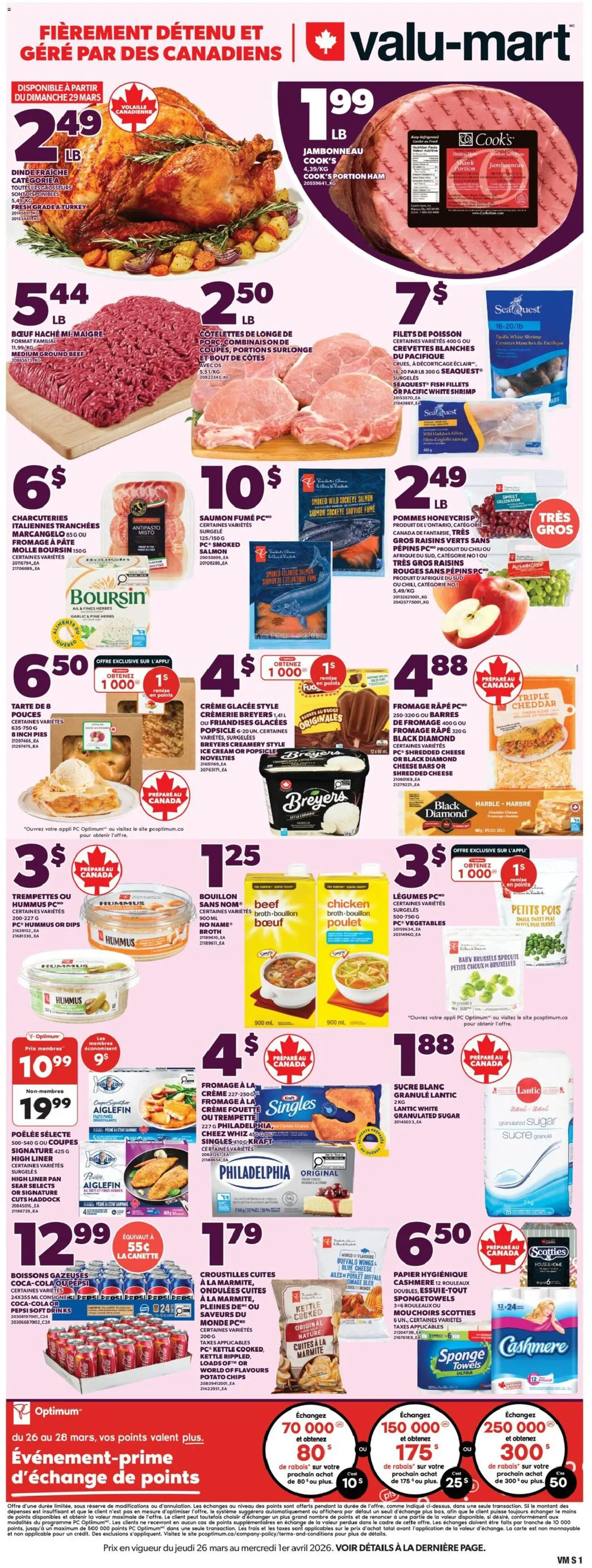 Preview of leaflet Valu Mart circulaire from shop Valu Mart is valid from Mar 26, 2026 - Ice cream, Chicken, Cheese, Kettle, Sugar, Raisins, Garlic, Cheddar