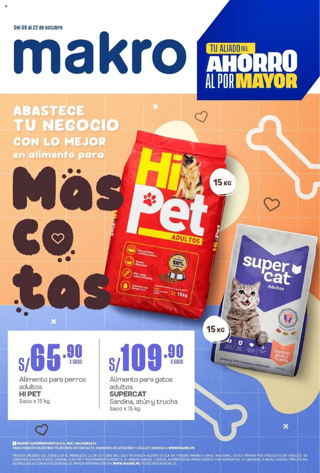 Vista previa de Diptico Mascotas Vig#21 de la tienda Makro válido desde 09/10/2025 - Omega 3, Proteína, Trucha, Atún, Omega, Saco