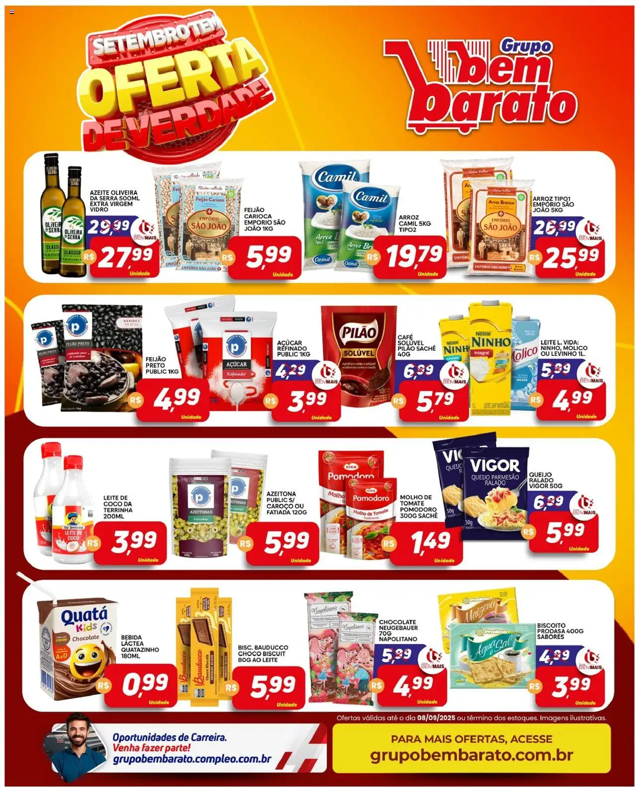 Supermercado Bem Barato folheto "Ofertas da semana" válido a partir de 01/09/2025 - número de página 1 - Chocolate, Arroz, Feijão, Queijo, Molho de tomate, Neugebauer, Parmesão, Queijo ralado