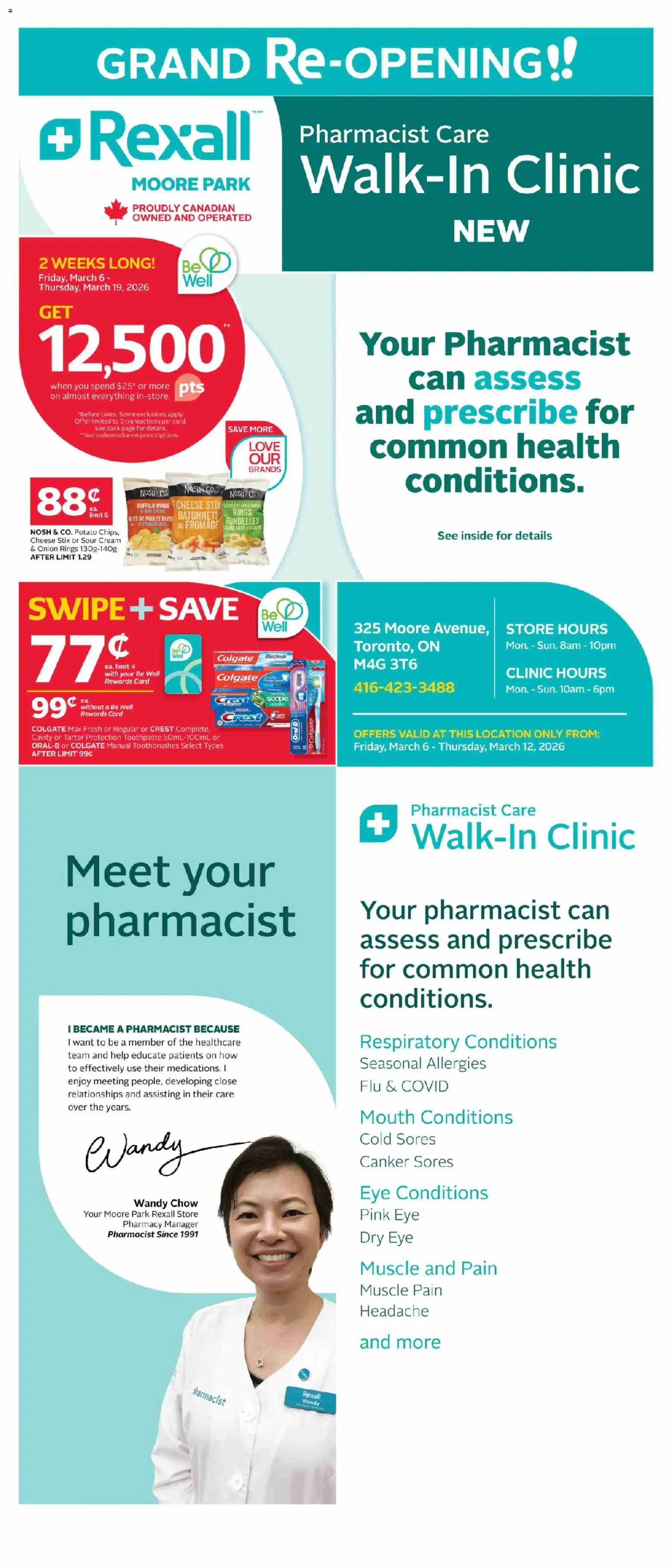 Preview of leaflet Rexall flyer Moore Park Grand Opening - Toronto from shop Rexall is valid from Mar 06, 2026 - Cheese, Onion, Cream, Sour cream, Toothpaste