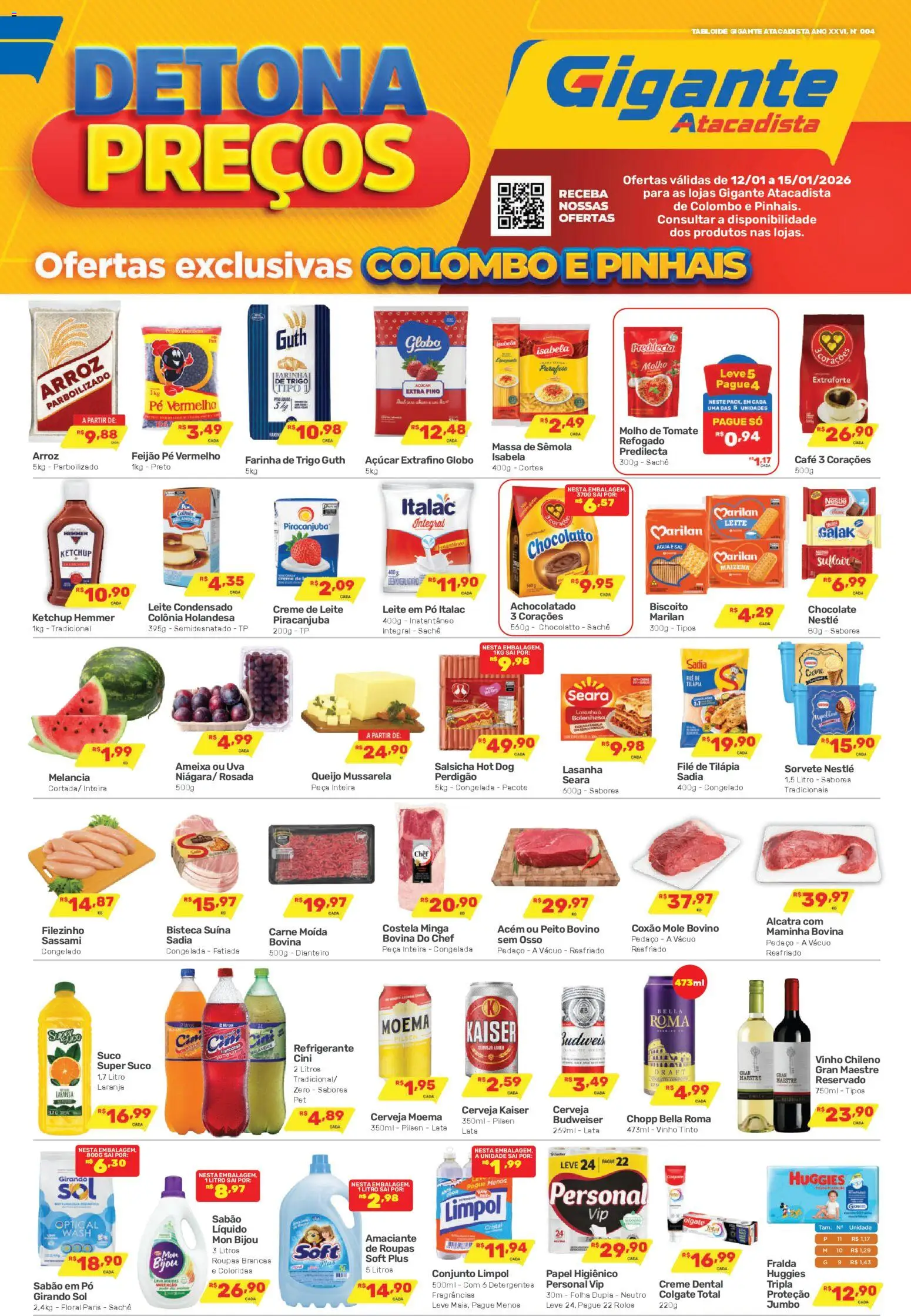 Pré-Visualização do folheto "Ofertas da semana" da loja Gigante Atacadista válido a partir de 12/01/2026 - Roupas, Uva, Refrigerante, Romã, Carne moída, Pó, Maminha, Tilápia
