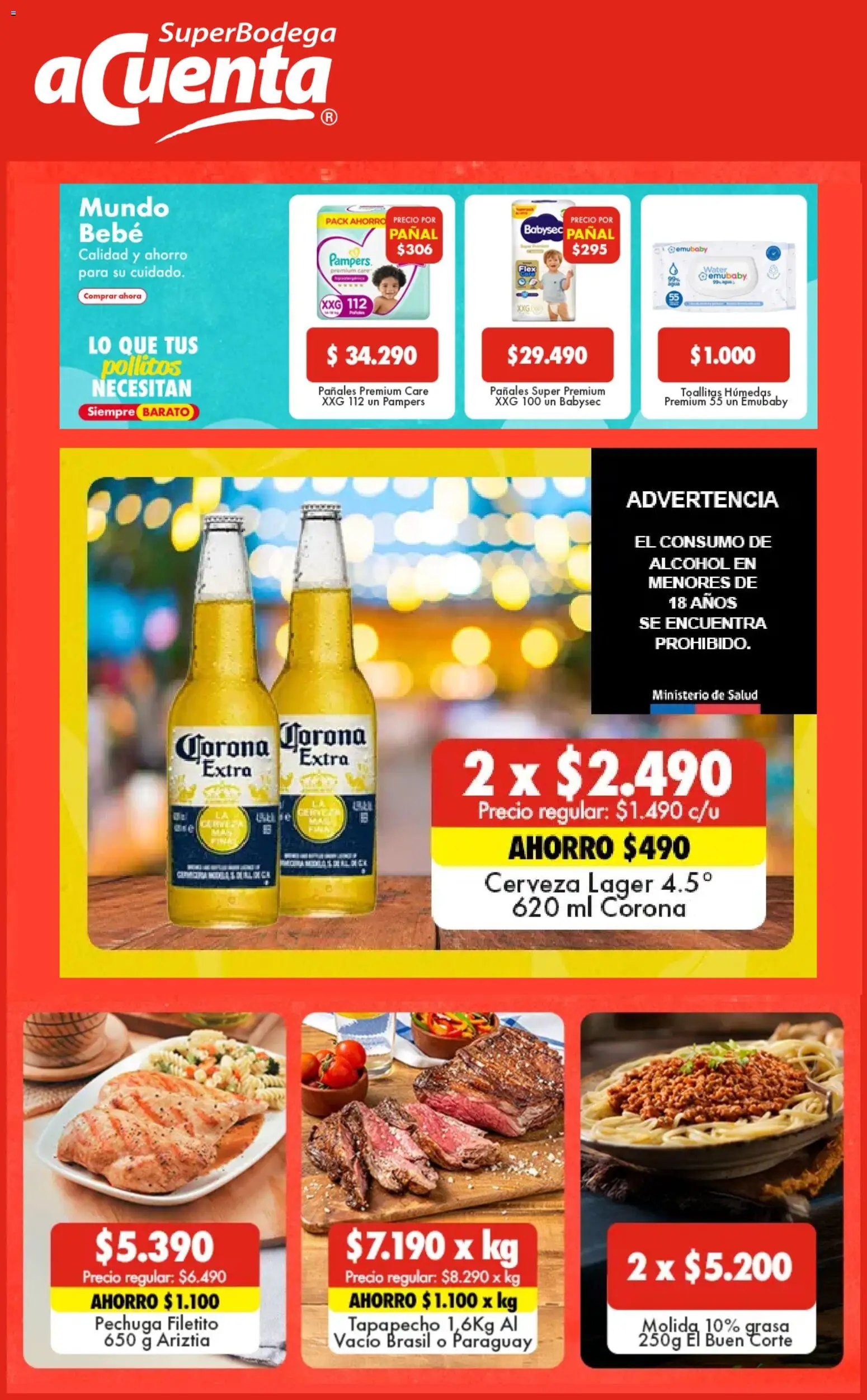 Folleto de la tienda Super Bodega aCuenta válido desde el 21.01.2026 - Cerveza, Pañales, Alcohol, Toallitas húmedas, Corona Extra