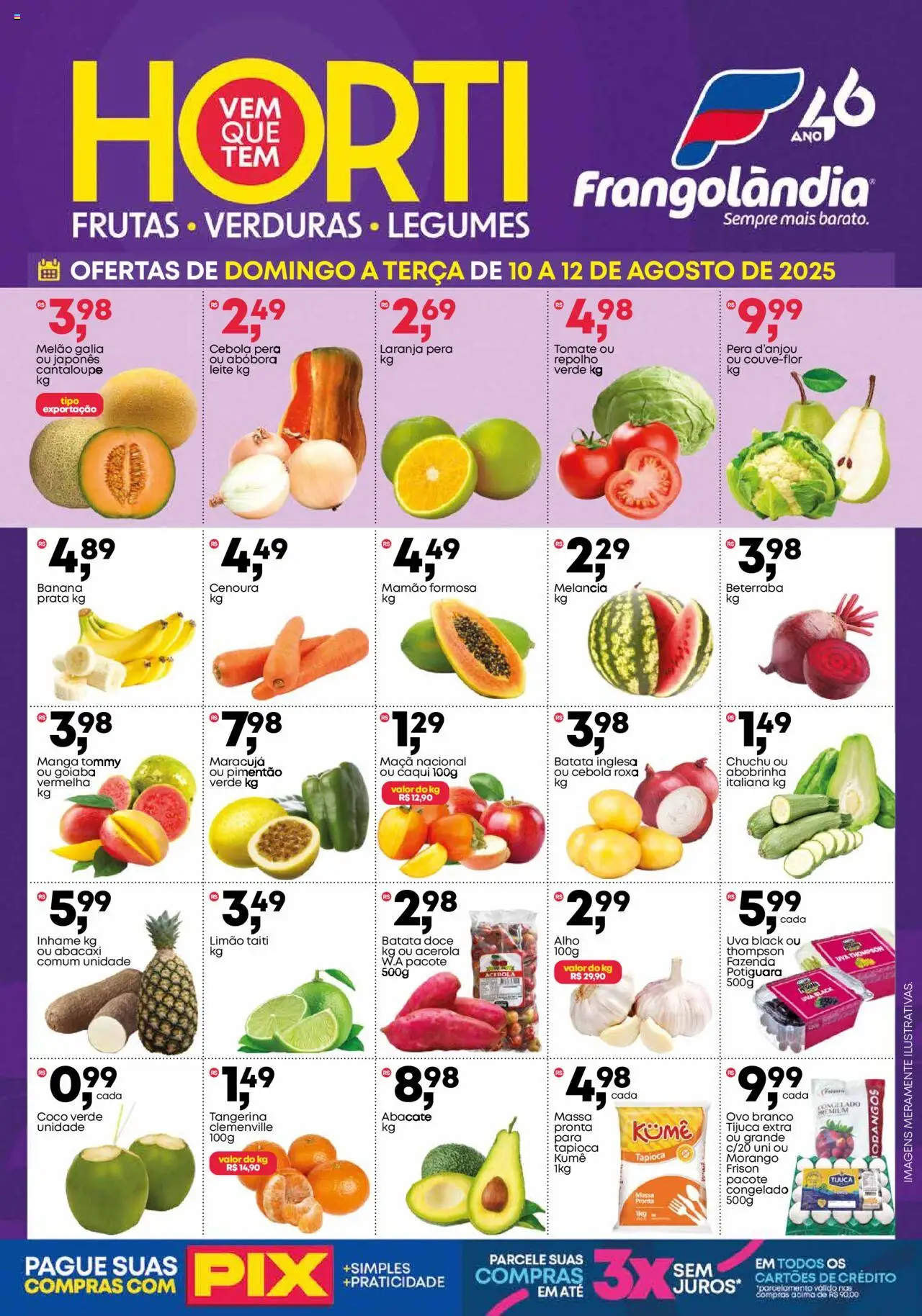 Frangolândia folheto "Ofertas Horti" válido a partir de 10/08/2025 - número de página 1 - Coco, Uva, Leite, Caqui, Beterraba, Abacate, Cebola, Alho