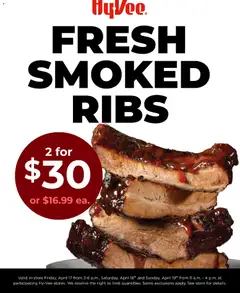 Ad Preview of HyVee HyVee Fresh Smoked Ribs from 04/17/2026