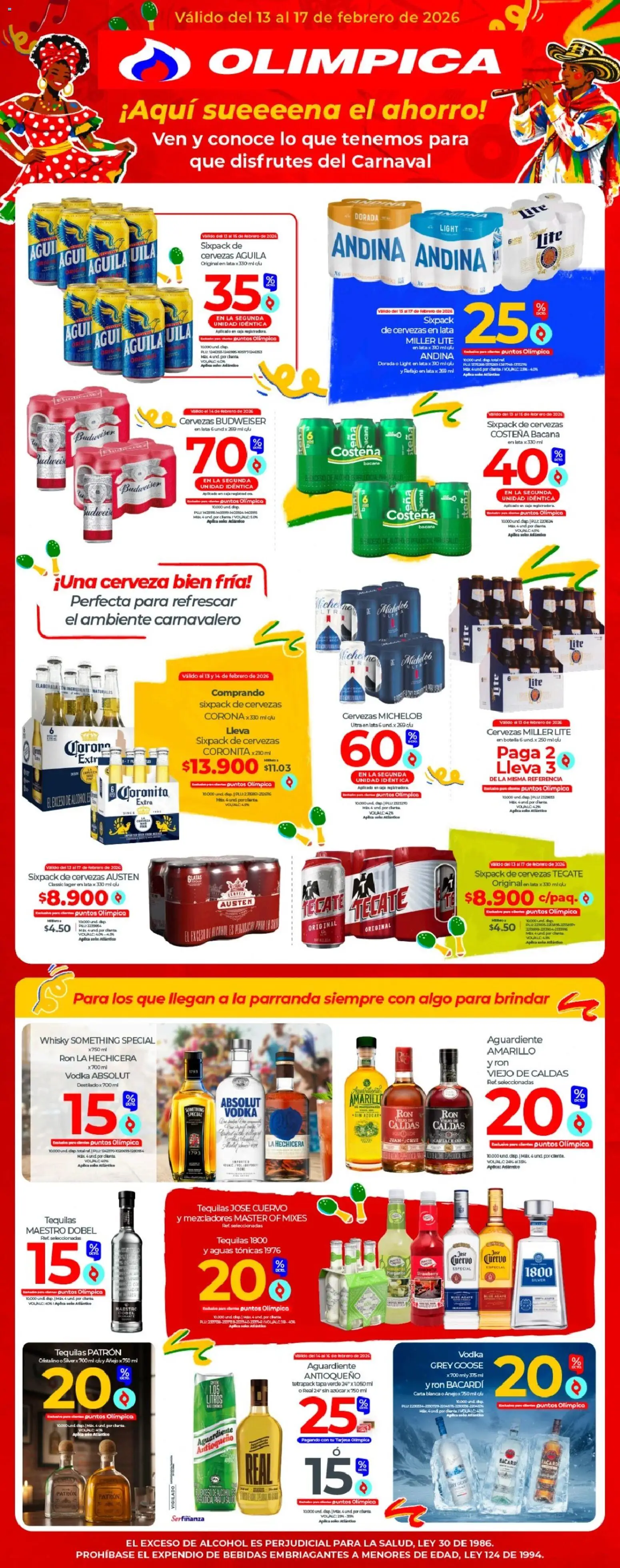  Vista previa del prospecto Especial de carnaval del almacen Olímpica válida del 13/02/2026 al 17/02/2026