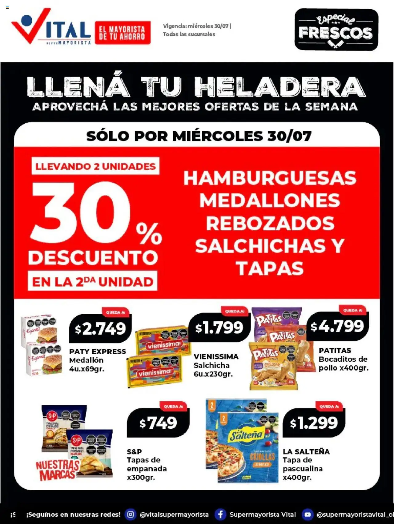 Vital Llená tu heladera del 30/07/2025 >> Catálogo - Pollo, Salchicha, Heladera, Salchichas