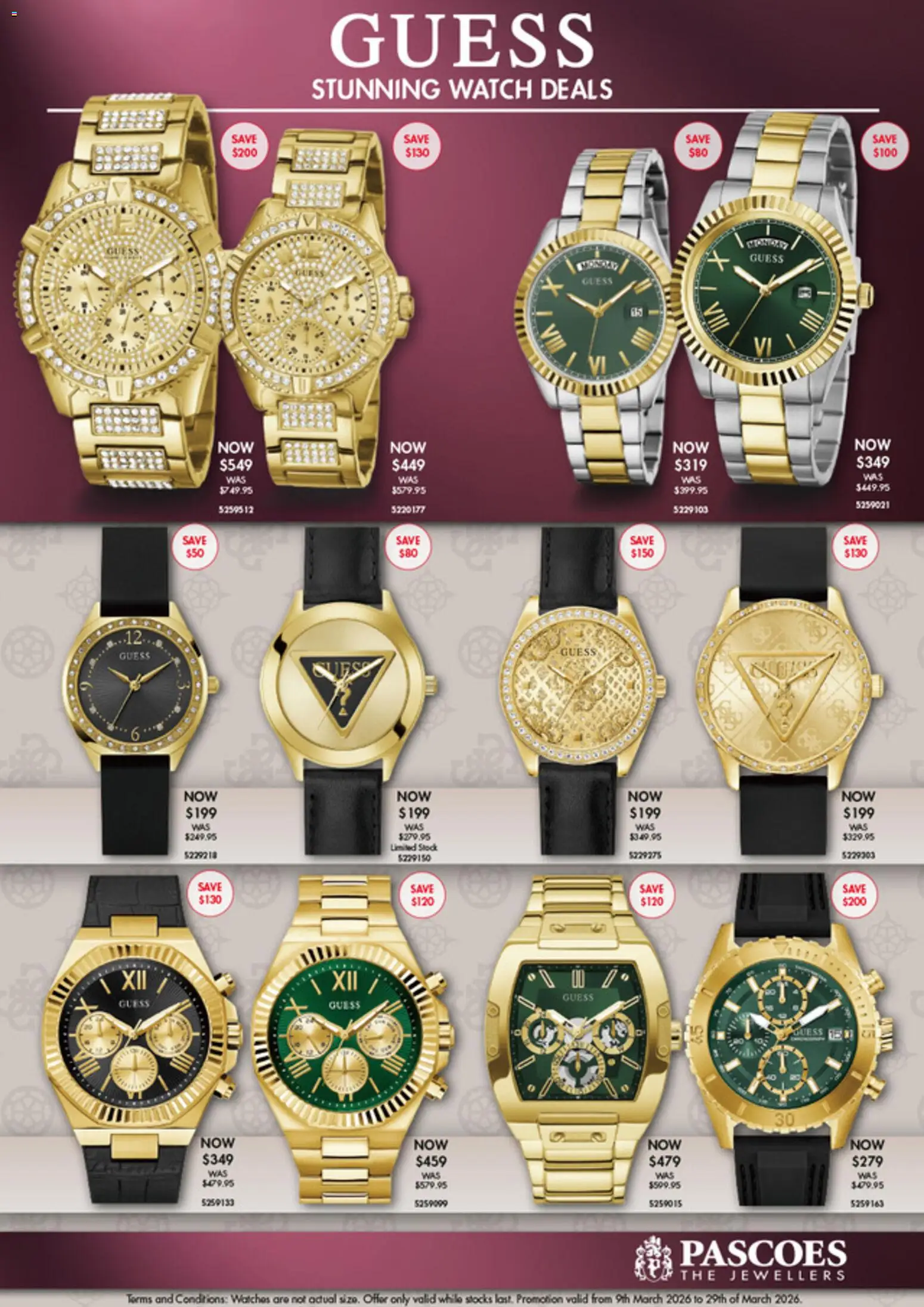 Preview of catalogue Pascoes Guess Stunning Watch Deals from shop Pascoes valid 9 Mar 2026