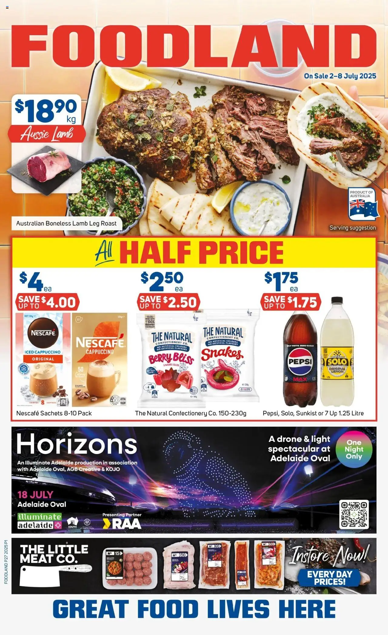 Foodland catalogue valid from 02/07/2025 - page 1 - Food, Lamb, Meat, Pepsi, Cappuccino, Sugar, Lemon, Nescafe