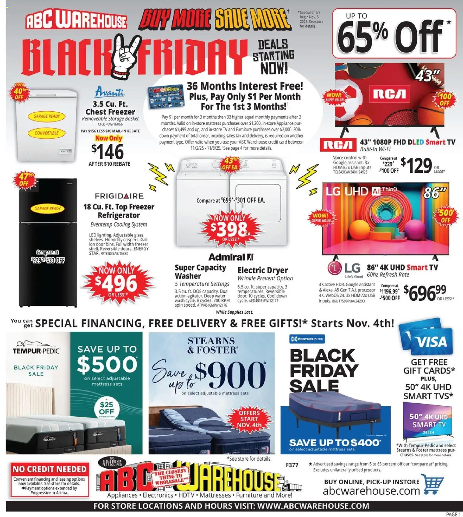 Ad Preview of ABC Warehouse Black Friday from 11/02/2025