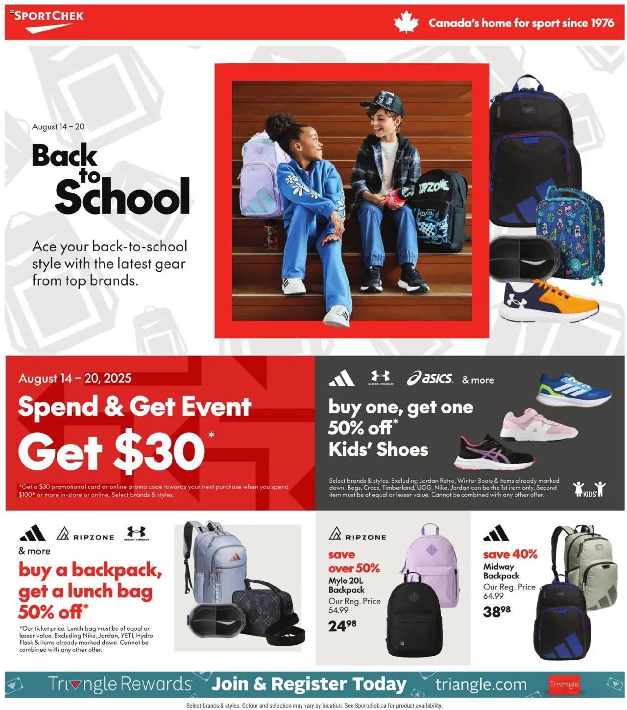 Sport Chek flyer valid from Aug 14, 2025 - page number 1 - Shoes, Backpack, Boots, Bag