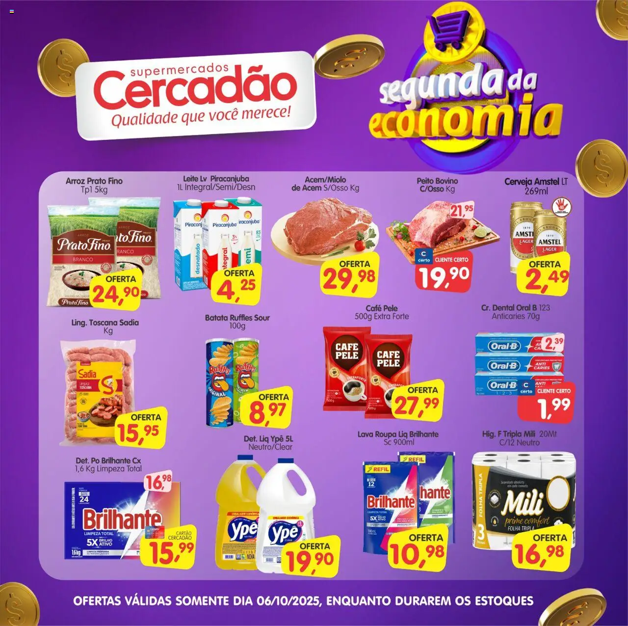 Cercadão folheto "Ofertas da semana" válido a partir de 06/10/2025 - número de página 1 - Café, Cerveja, Arroz, Leite, Batata, Pó, Acém