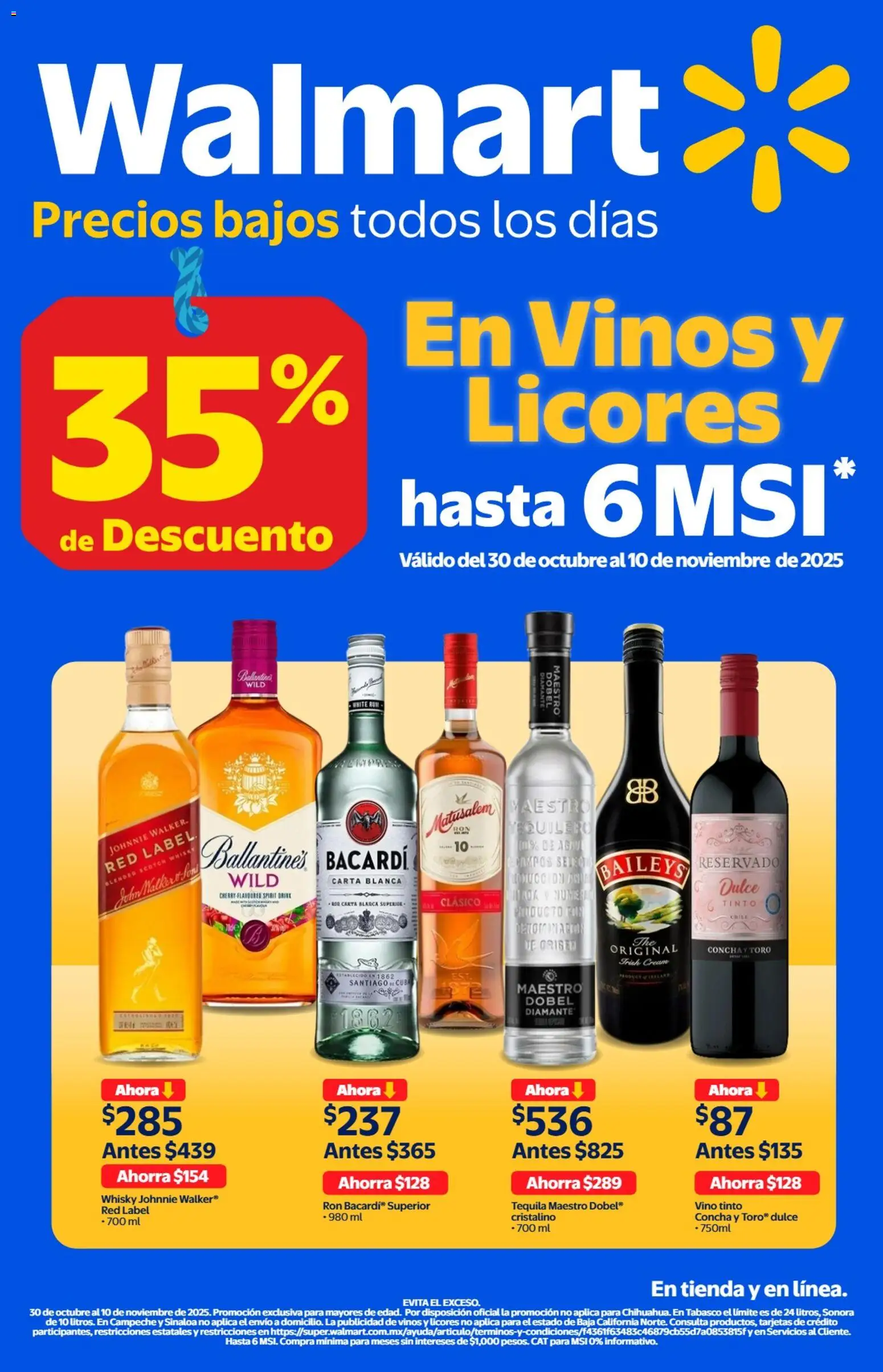 Vista previa las ofertas de la tienda Walmart - Catálogo En Vinos y Licores hasta 6MSI desde el 30/10/2025 