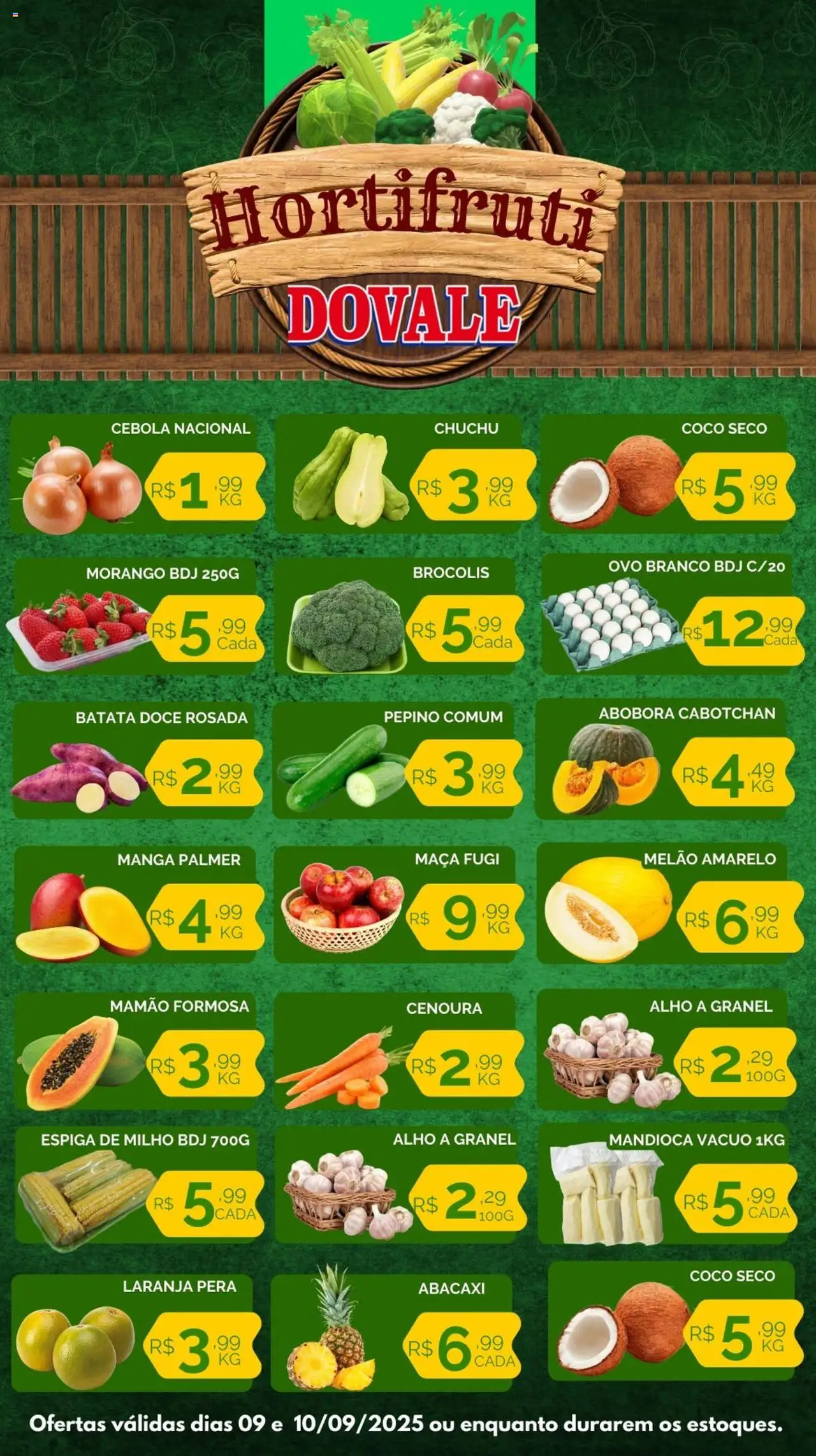 Dovale folheto "Ofertas Hortifruti" válido a partir de 09/09/2025 - número de página 1 - Coco, Brócolis, Chuchu, Abóbora, Pera, Cenoura, Milho, Mamão