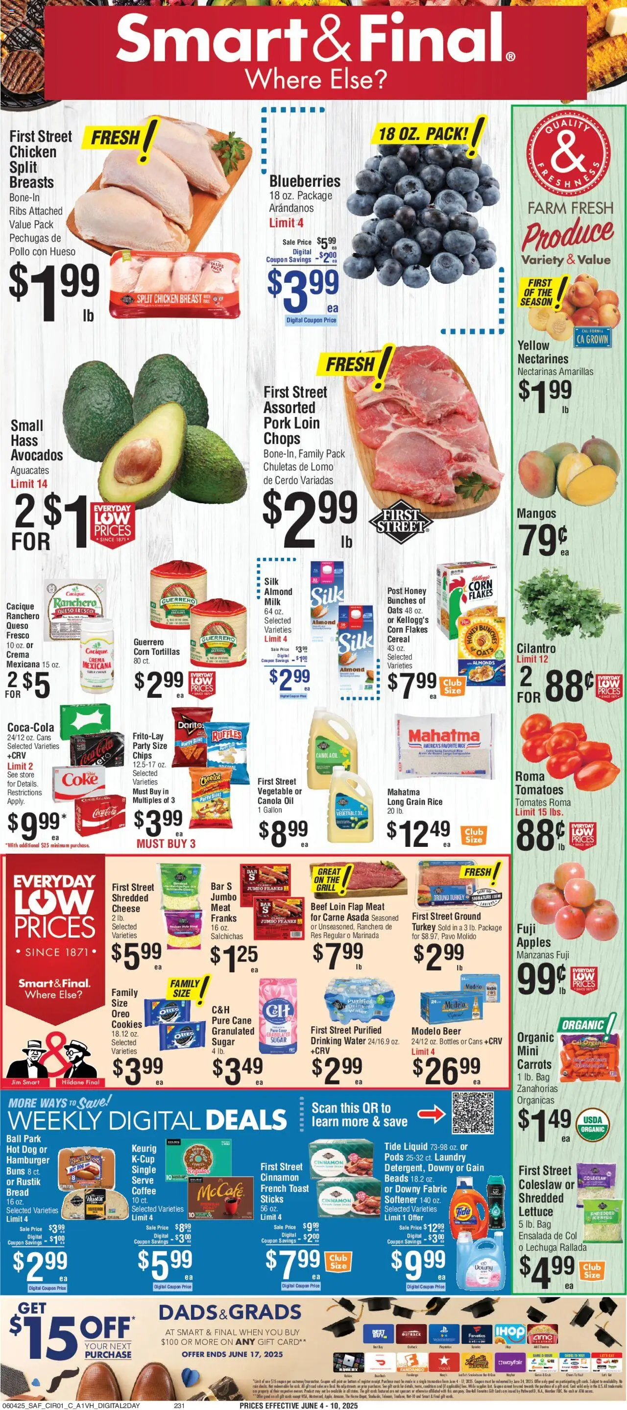 Smart & Final Weekly Ad from 06/04/2025 - Flyer - Page number 1 - Turkey, Meat, Chicken, Bread, Pork, Rice, Cream, Game
