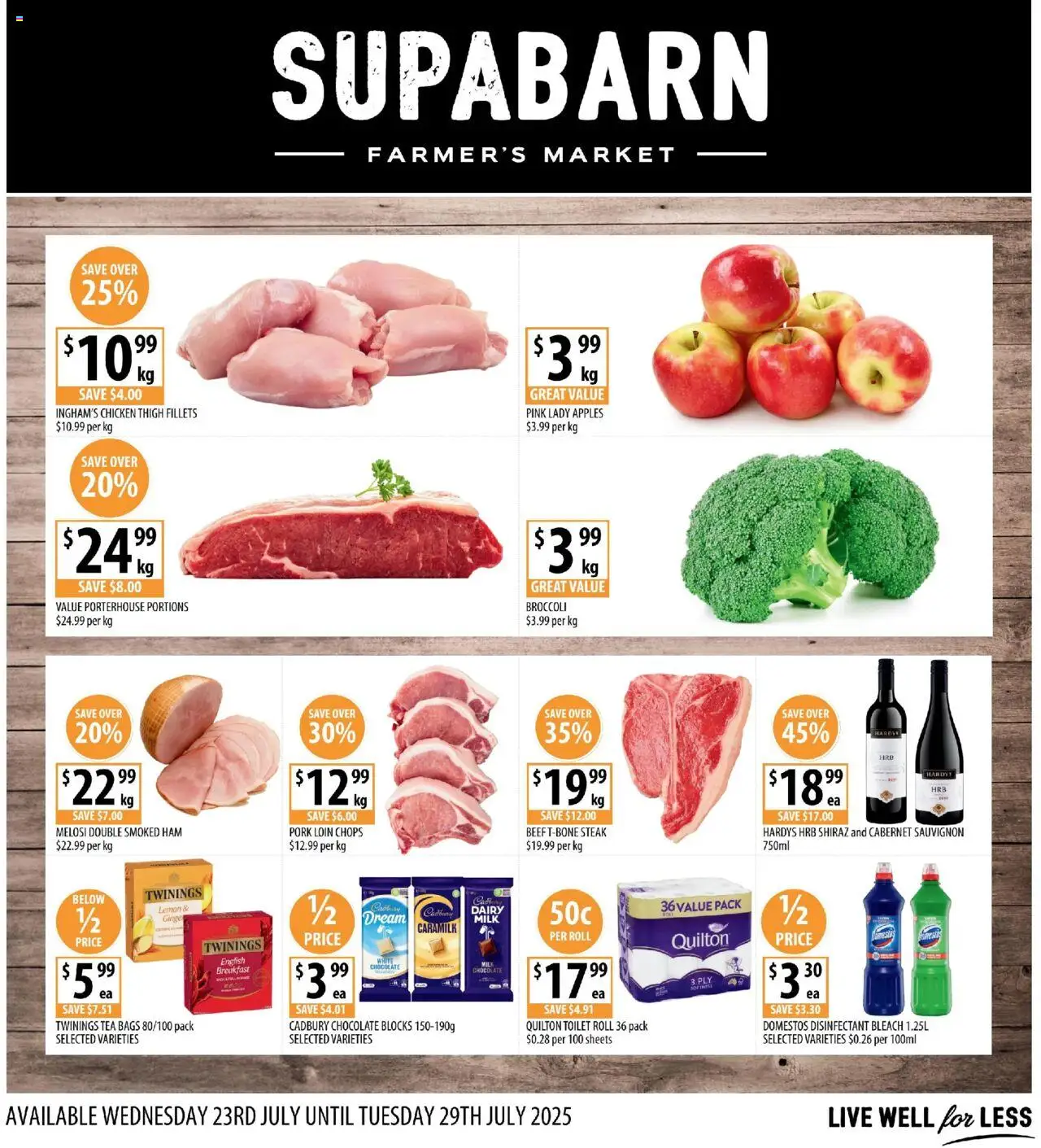 Supabarn catalogue valid from 23/07/2025 - page 1 - Toilet, Milk, Chocolate, Ham, Pork, Apples, Tea, Lemon