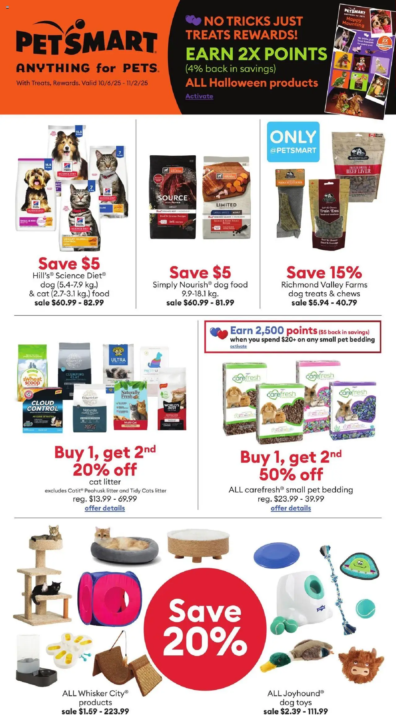 Preview of leaflet Monthly Flyer from shop Petsmart is valid from Oct 06, 2025 - Food, Toys, Salmon, Protein, Door, Liver, Dog food, Grains