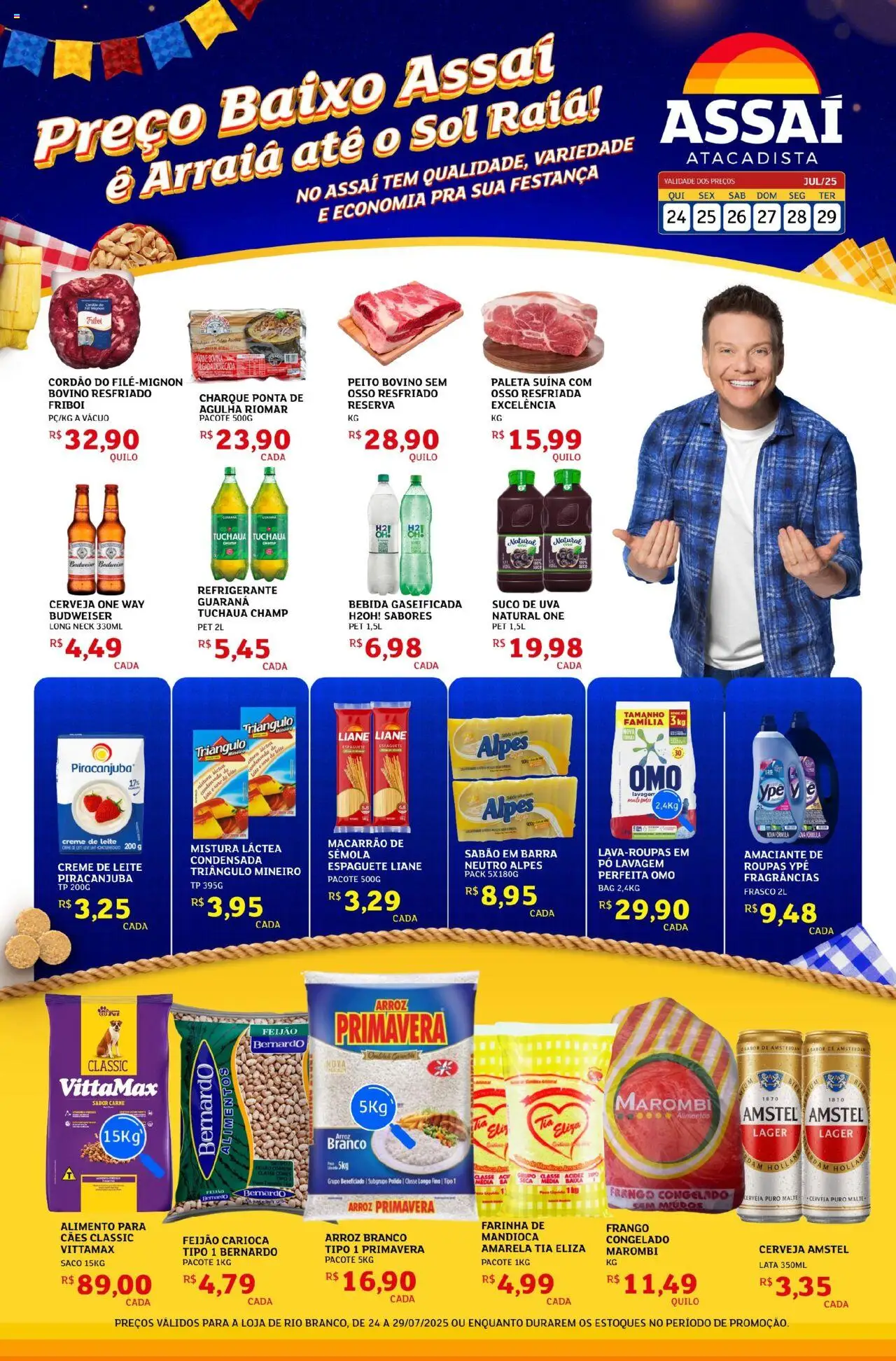 Assaí Atacadista folheto "Encarte - AC" válido a partir de 24/07/2025 - número de página 1 - Macarrão, Roupas, Uva, Creme de leite, Creme, Pó, Farinha, Paleta suína