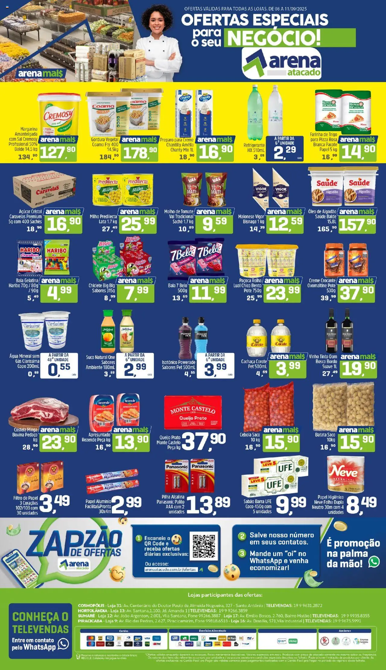 Arena Atacado folheto "Ofertas Especiais" válido a partir de 08/09/2025 - número de página 1 - Pizza, Sal, Batata, Tomate, Suco, Cachaça, Creme, Paçoca