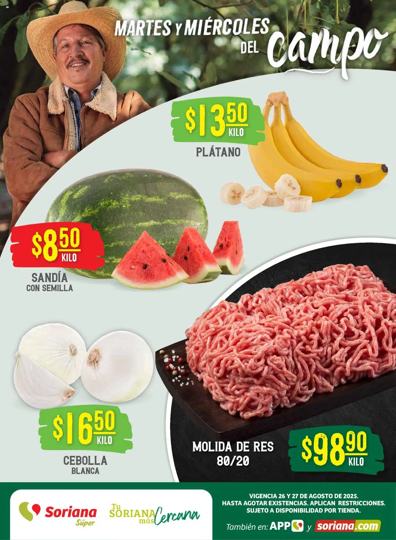 Martes y Miércoles del Campo Súper: Ver, Tab, Chis, Camp, Yuc y Q. Roo Soriana y sus promociones válidas desde el 26/08/2025 - Número de página 1