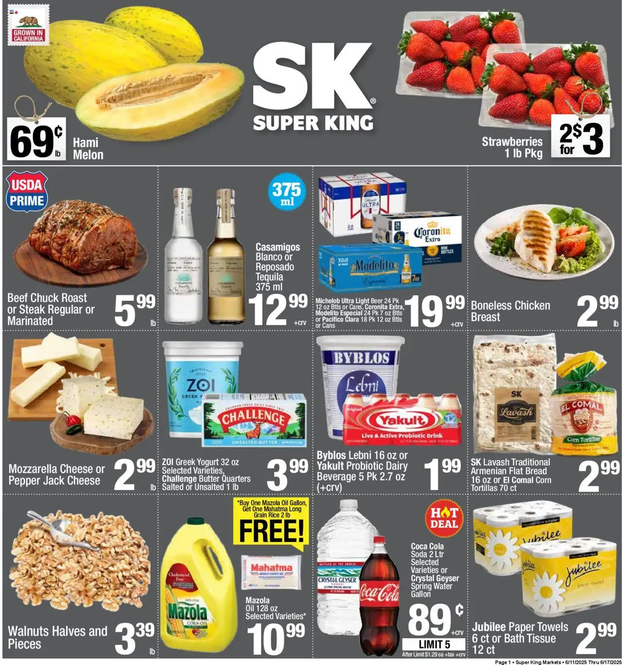 Super King Weekly Ad from 06/11/2025 - Flyer - Page number 1 - Walnuts, Butter, Cheese, Yogurt, Oil, Pepper, Melon, Greek yogurt