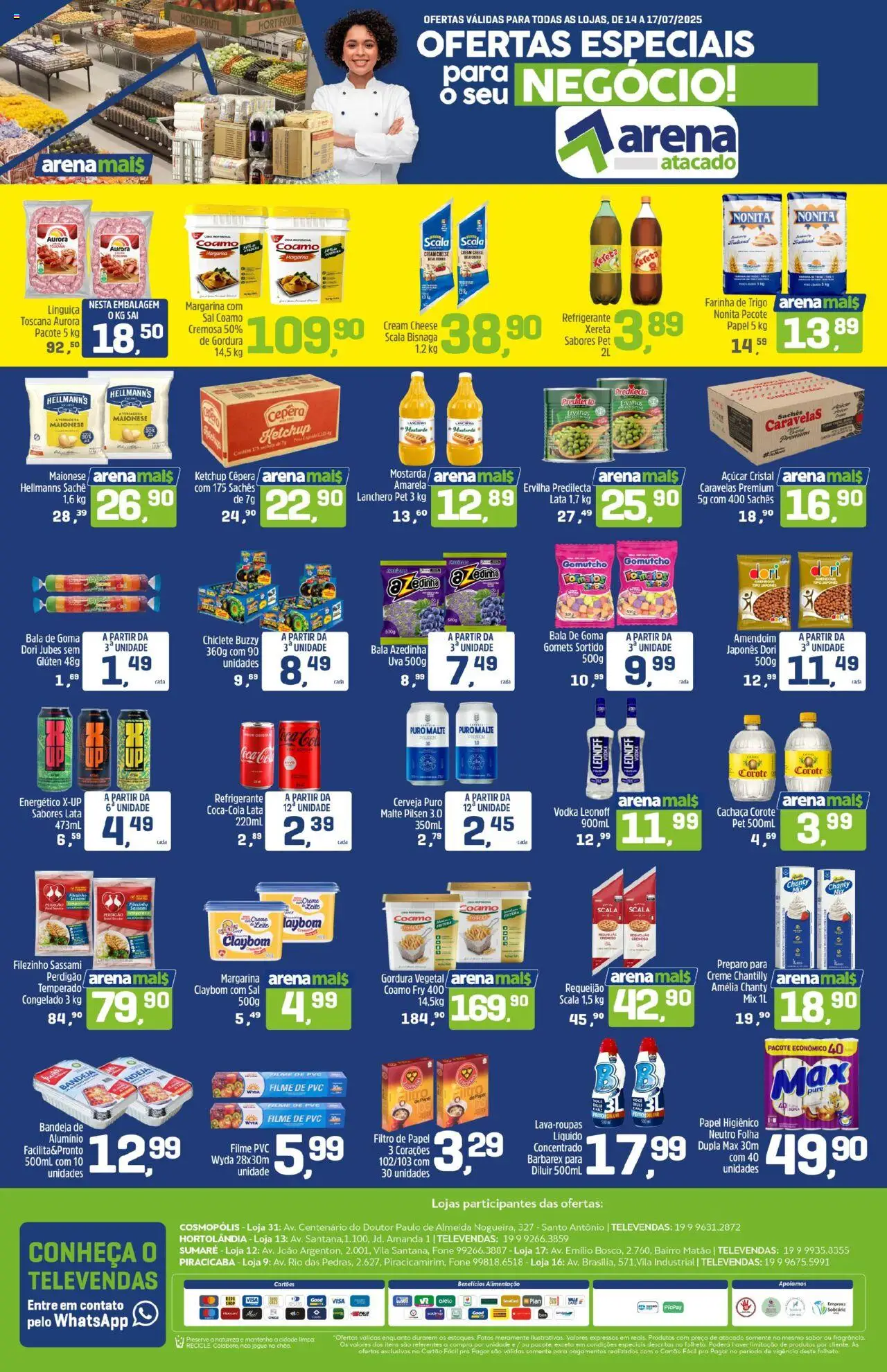 Arena Atacado folheto "Ofertas Especiais" válido a partir de 14/07/2025 - número de página 1 - Filtro de papel, Ervilha, Energético, Ketchup, Creme, Chantilly, Margarina, Açúcar cristal