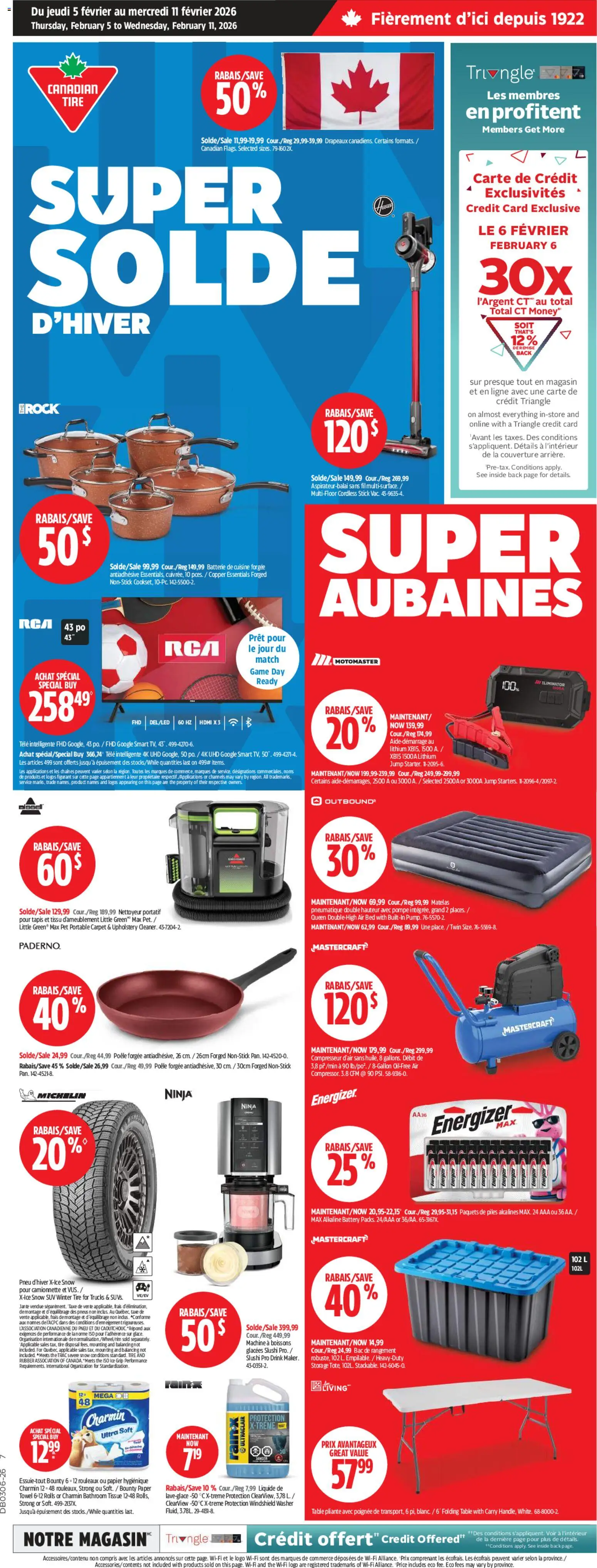 Preview of leaflet Circulaire from shop Canadian Tire is valid from Feb 05, 2026 - Game, Bed, Battery, Carpet, Folding table, Table