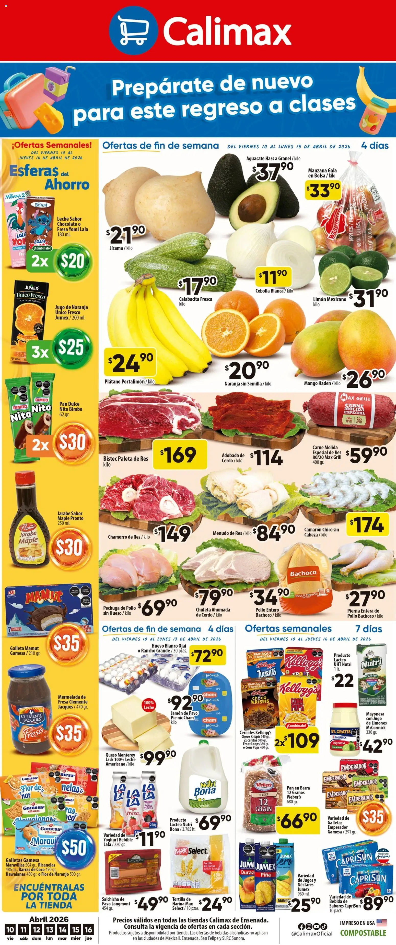Vista previa las ofertas de la tienda Calimax - Calimax folleto Ensenada desde el 10/04/2026 - Fresa, Queso, Cereales, Huevo, Carne, Pavo, Nuez, Jamón