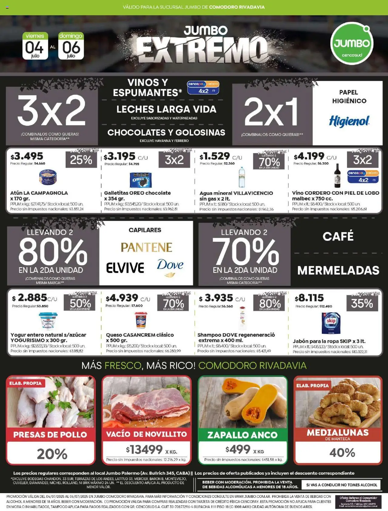 Jumbo Ofertas - Comodoro del 04/07/2025 >> Catálogo - Teléfono, Pollo, Shampoo, Presas de pollo, Jabón, Ropa, Queso, Yogur