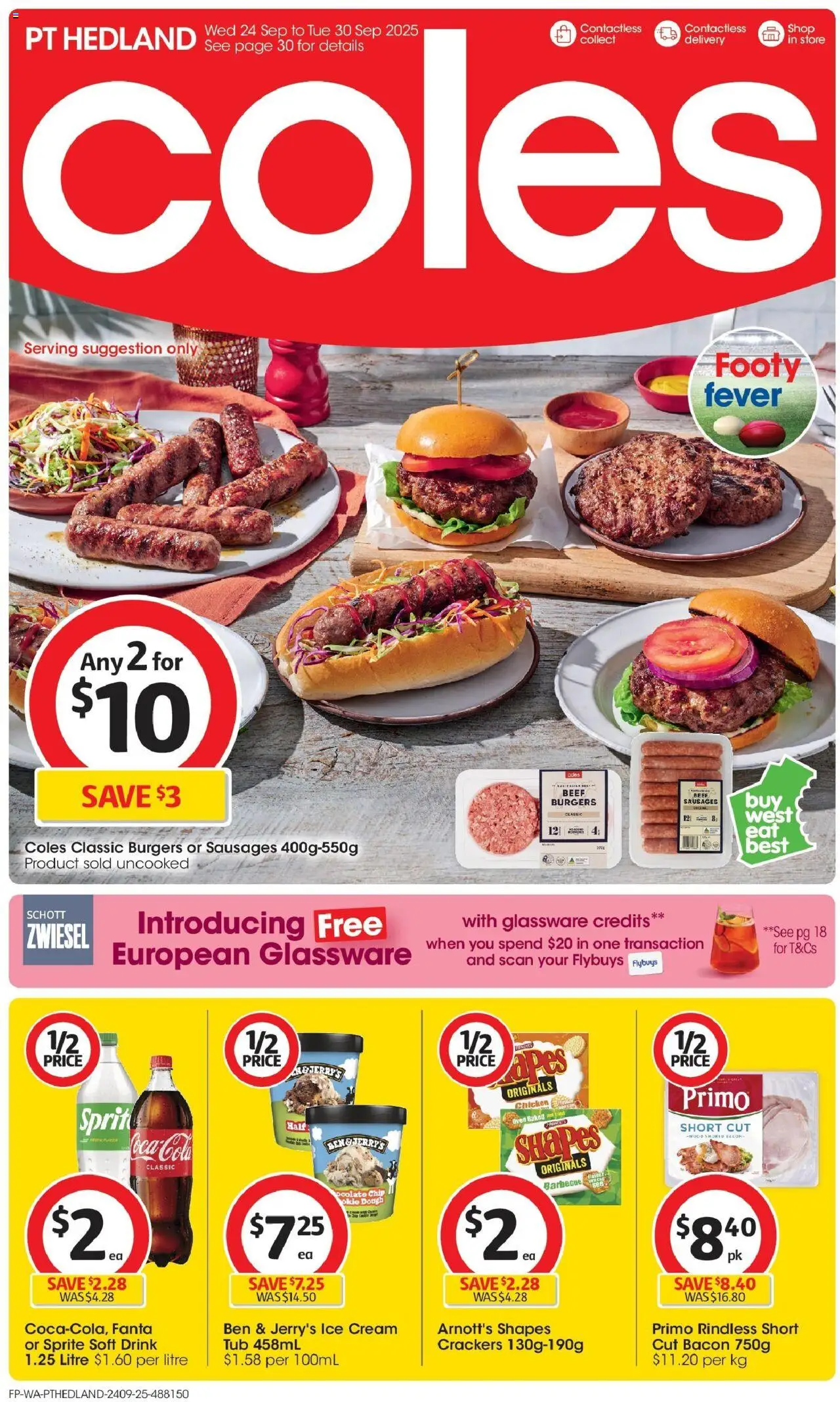 Coles catalogue valid from 24/09/2025 - page 1 - Bacon, Glassware, Cream, Ice, Dough, Ben & Jerry’s ice cream, Sausages, Fanta