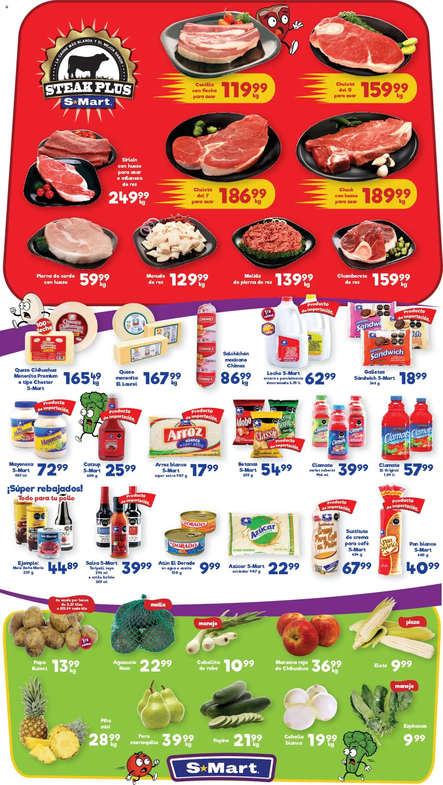Vista previa las ofertas de la tienda S-Mart - Folleto Chihuahua desde el 16/01/2026 - Pollo, Papa, Galletas, Mantequilla, Crema, Cebolla, Pepino, Pierna de cerdo