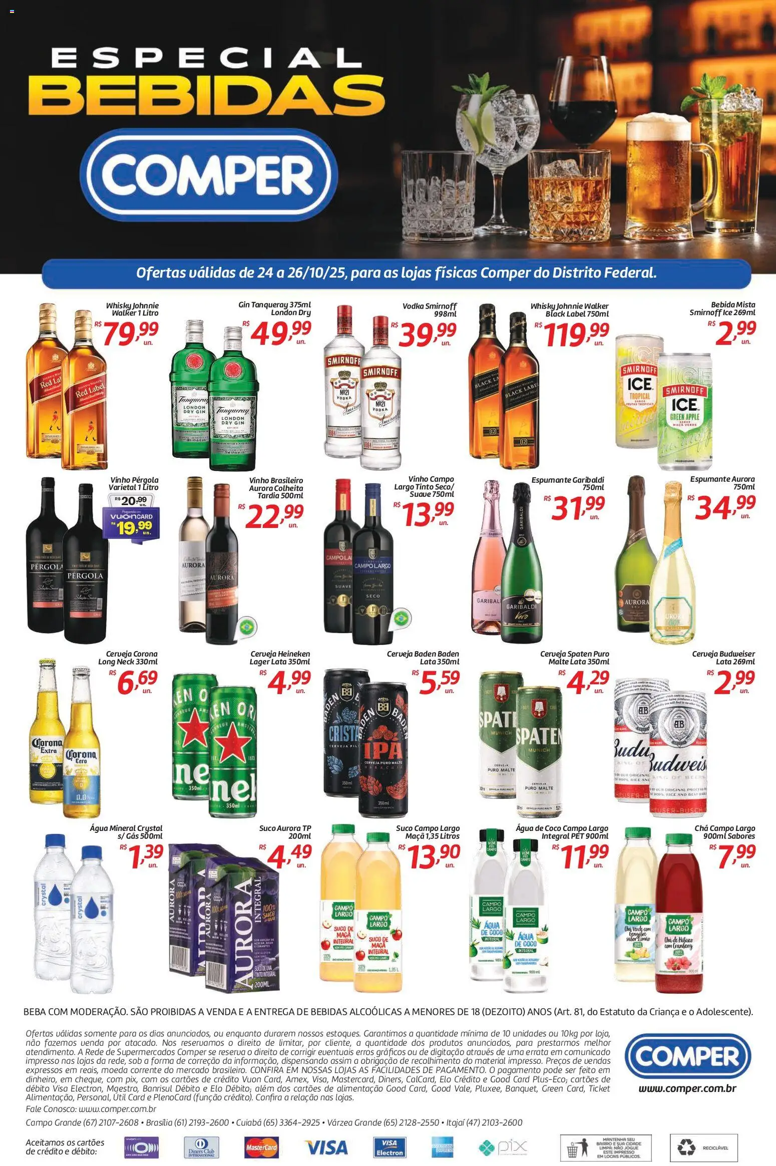 Pré-Visualização do folheto "Ofertas Especial Bebidas" da loja Comper válido a partir de 24/10/2025 - Cerveja, Vinho, Água de coco, Vodka, Bebida, Cerveja Heineken, Suco, Espumante
