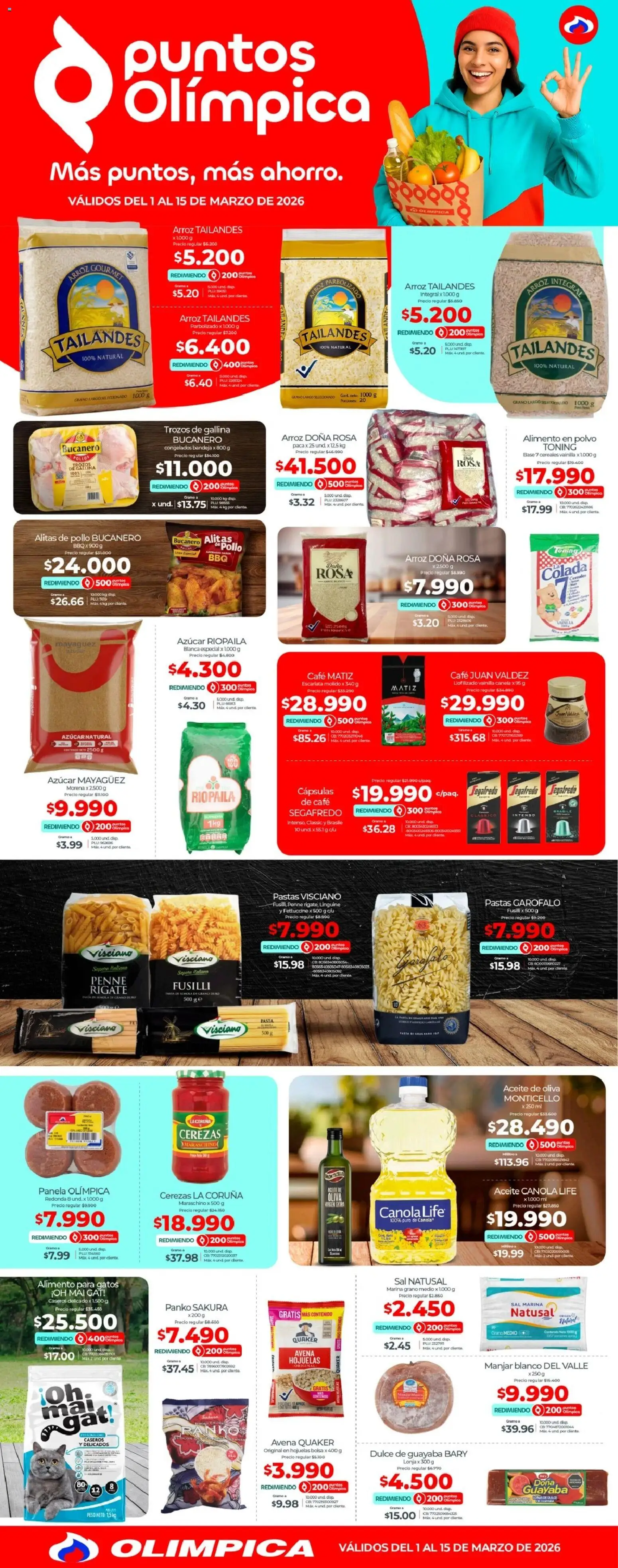  Vista previa del prospecto Más puntos, más ahorro del almacen Olímpica válida del 01/03/2026 al 15/03/2026