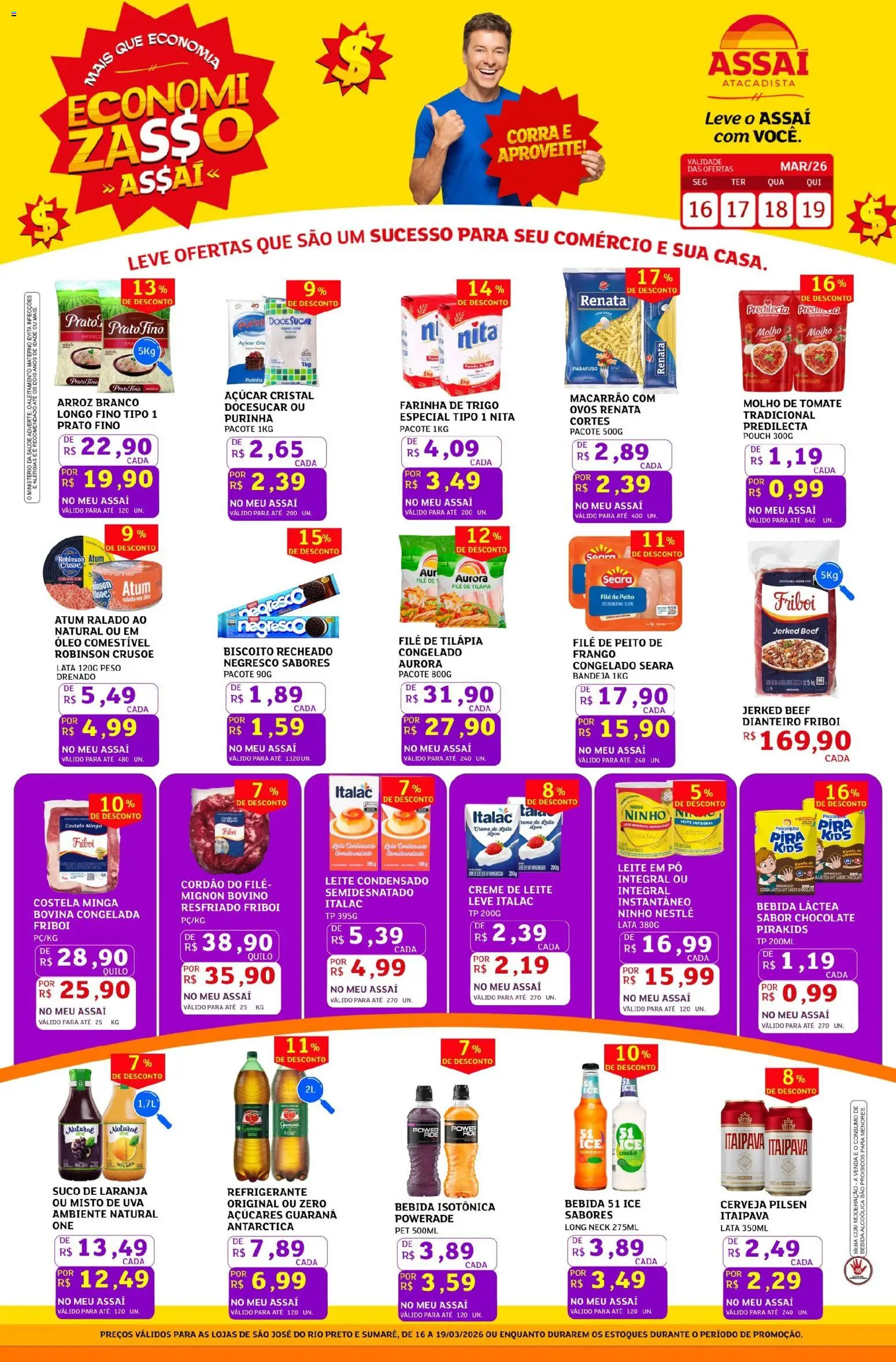 Pré-Visualização do folheto "Assaí Atacadista ofertas - SP" da loja Assaí Atacadista válido a partir de 16/03/2026 - Macarrão, Uva, Óleo, Refrigerante, Pó, Filé de tilápia, Guaraná, Biscoito recheado