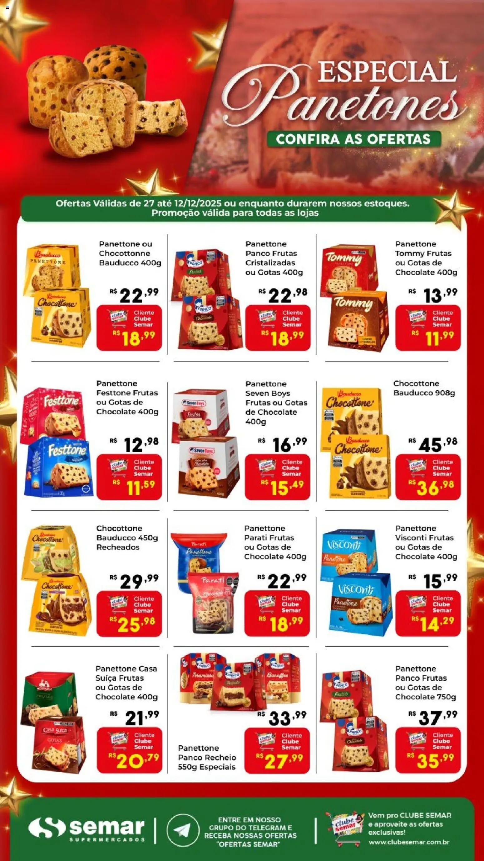 Pré-Visualização do folheto "Ofertas Especial Panetones" da loja Semar Supermercado válido a partir de 27/11/2025