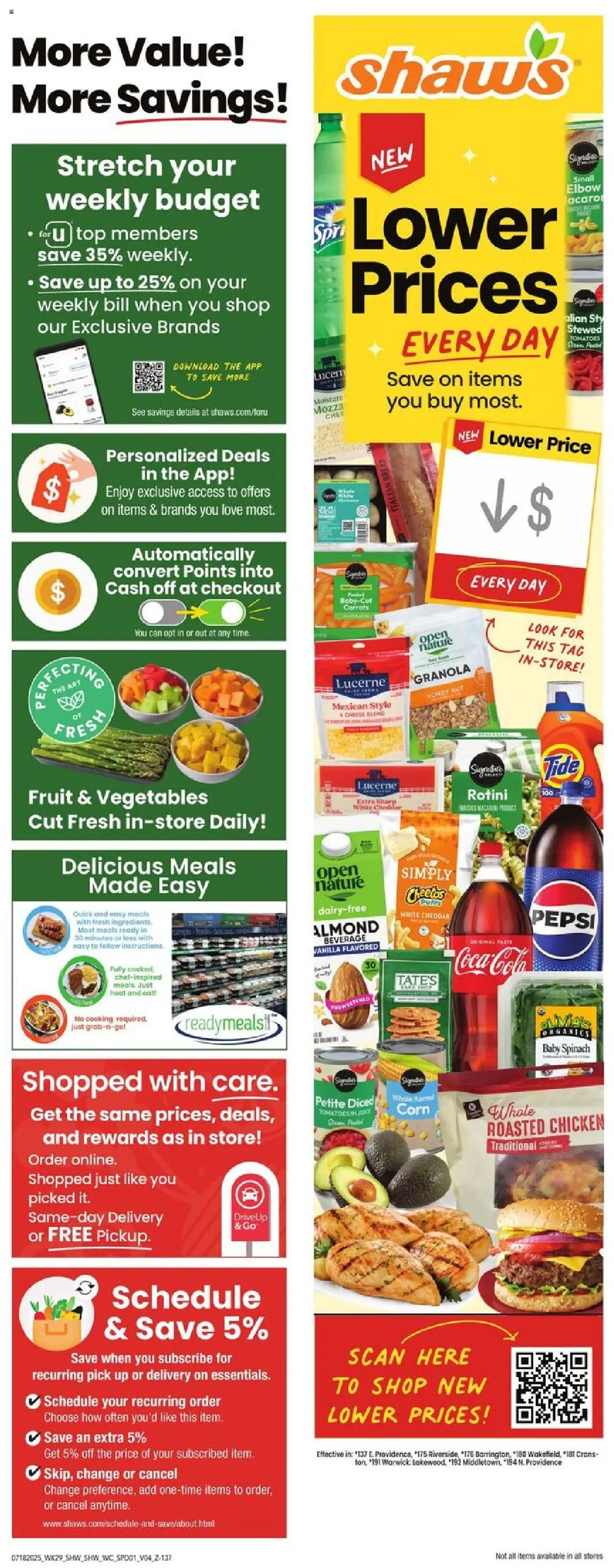 Shaw's Weekly Ad - RI from 07/18/2025 - Flyer - Page number 1 - Corn, Spinach, Chicken, Bread, Tomatoes, Fruit, Baby spinach, Vanilla