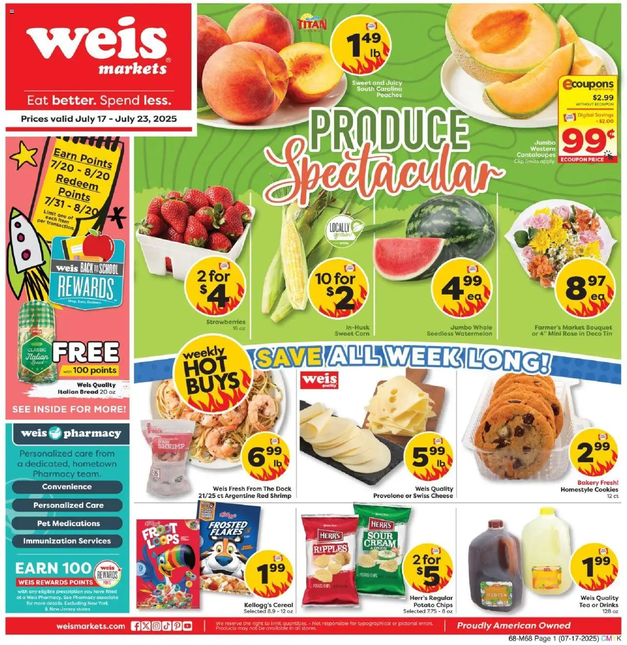 Weis Weekly Circular - MD from 07/17/2025 - Flyer - Page number 1 - Bakery, Cookies, Tea, Chips, Strawberries, Bread, Cream, Clip