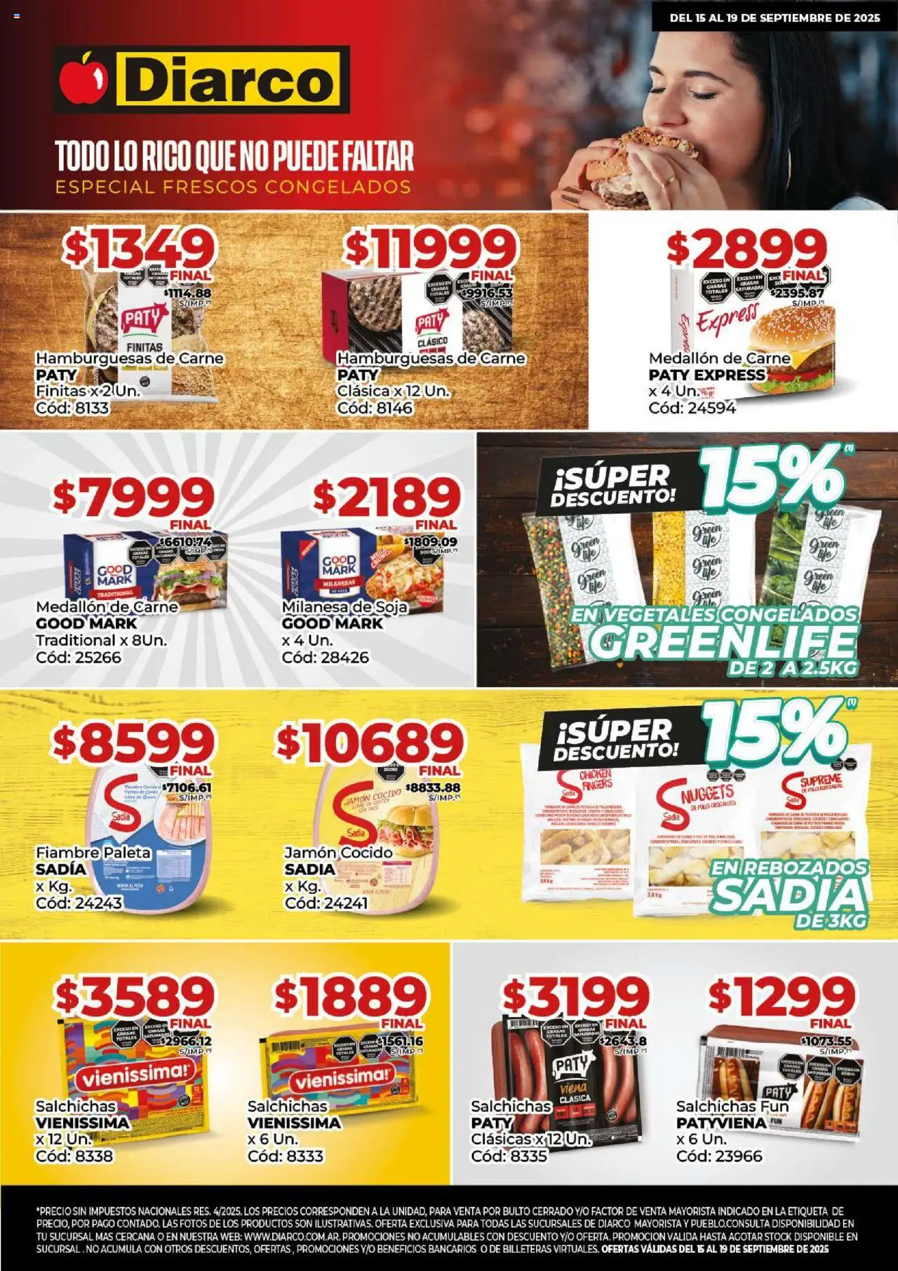 Diarco Especial Quickfood del 15/09/2025 Online - Milanesas, Milanesa, Carne, Jamón cocido, Paleta, Jamón, Salchichas