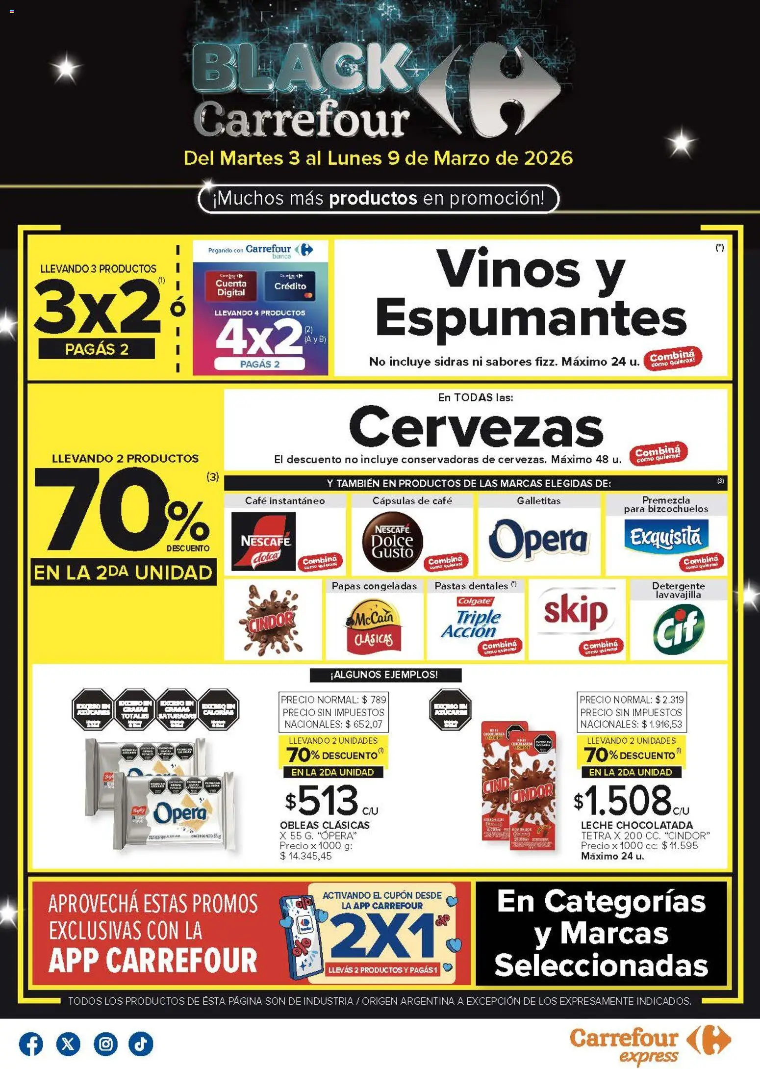 Vista previa del folleto de la tienda Carrefour Express válido desde el 03/03/2026 - Café, Banco, Papas, Galletitas, Chocolatada, Detergente, Cápsulas, Café instantáneo
